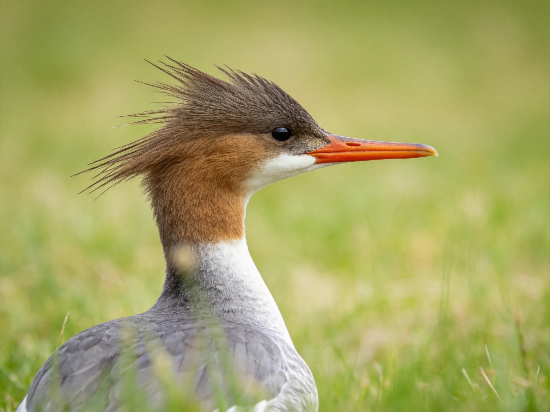 Crested Bird With Bright Orange Beak and Brown Neck