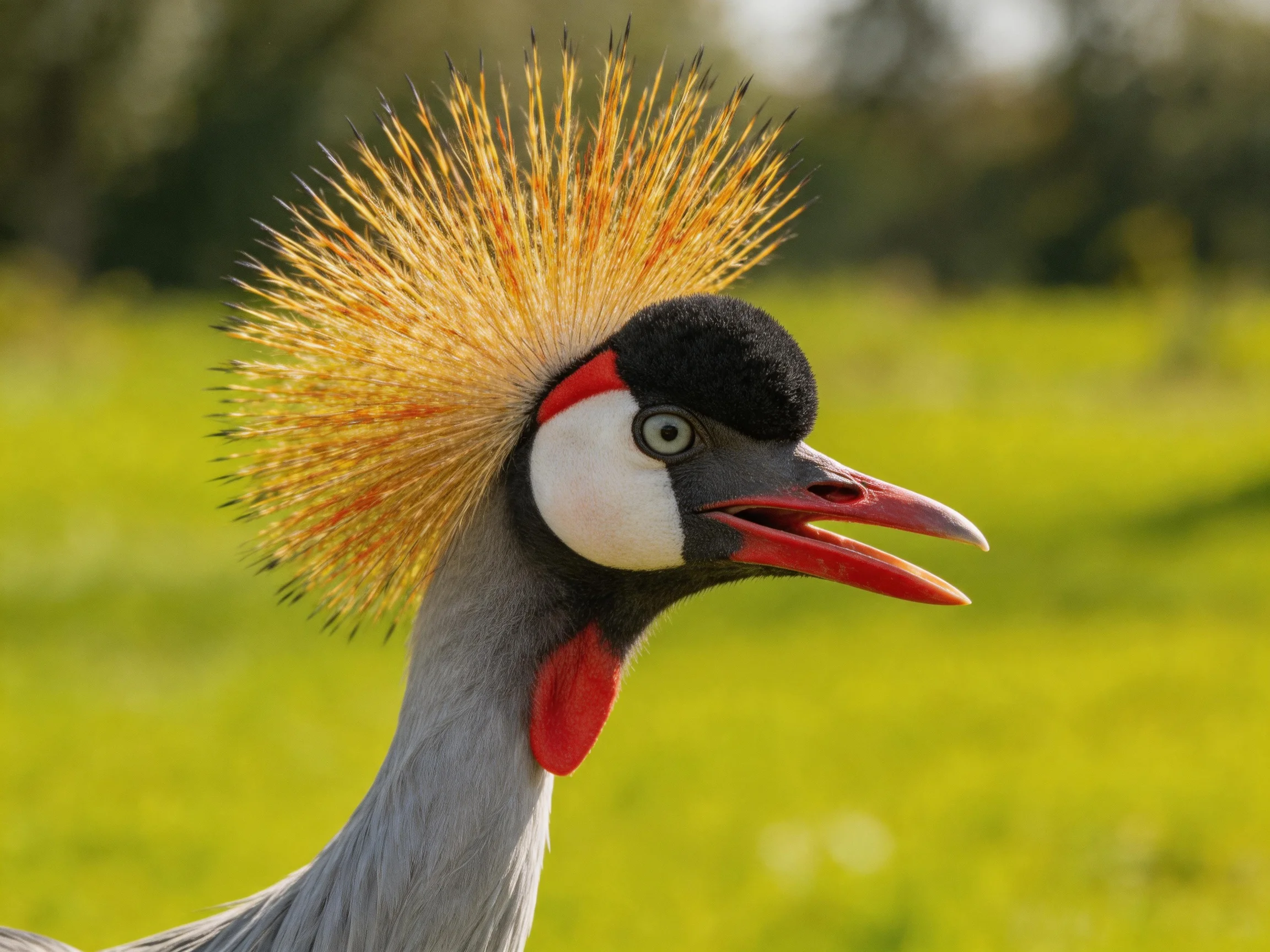 Golden crested bird with black and white facial markings
