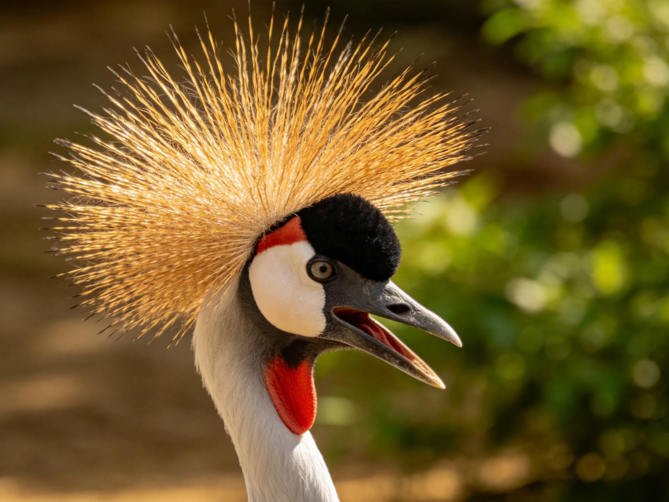 Golden crested crane displays vibrant plumage details