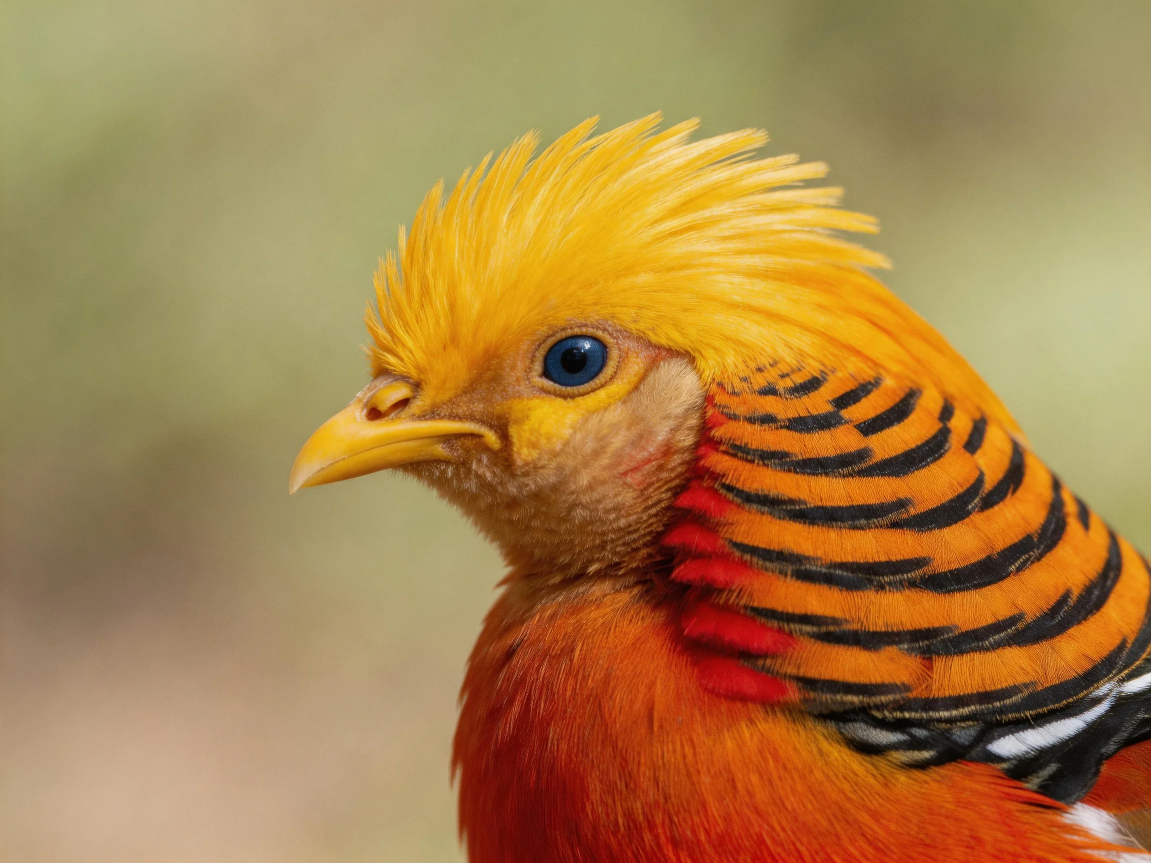 Golden pheasant with vibrant multicolored plumage and spiky crest