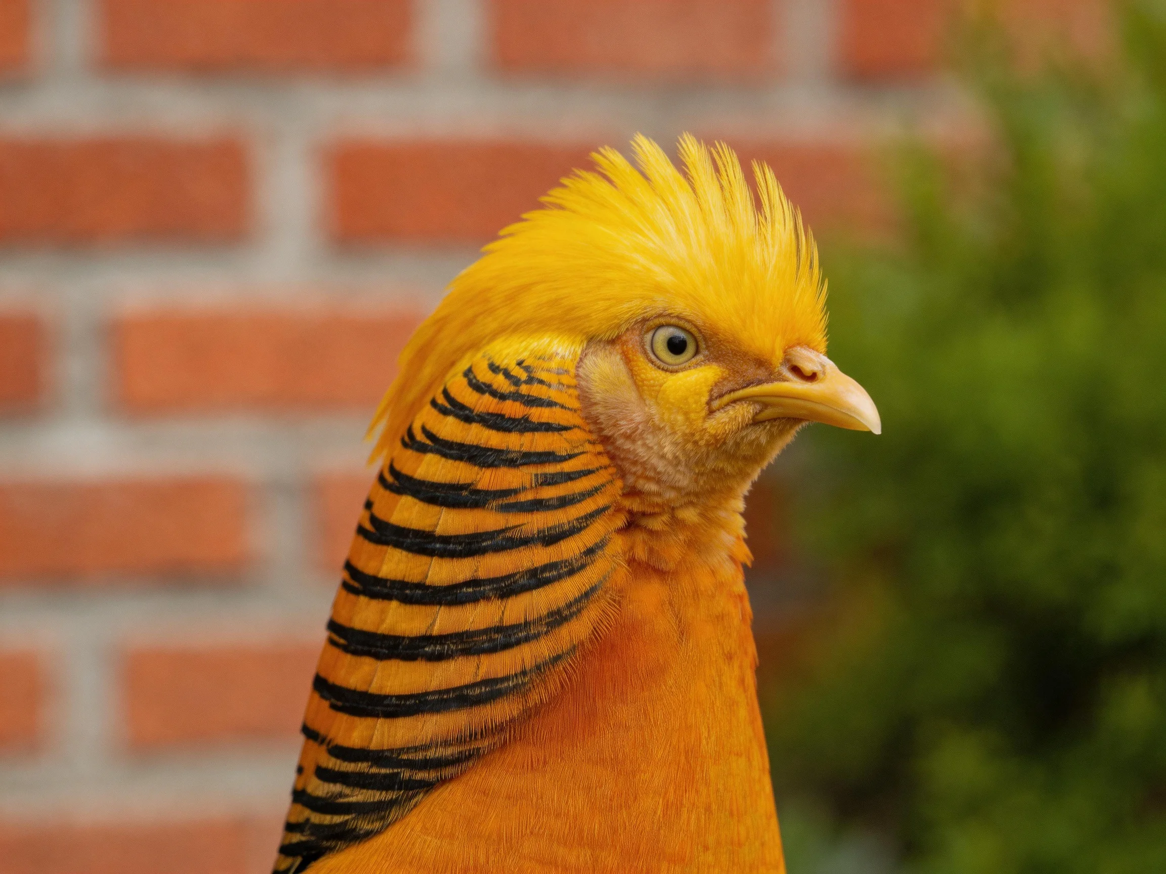 Golden pheasant with vibrant yellow crest and orange plumage