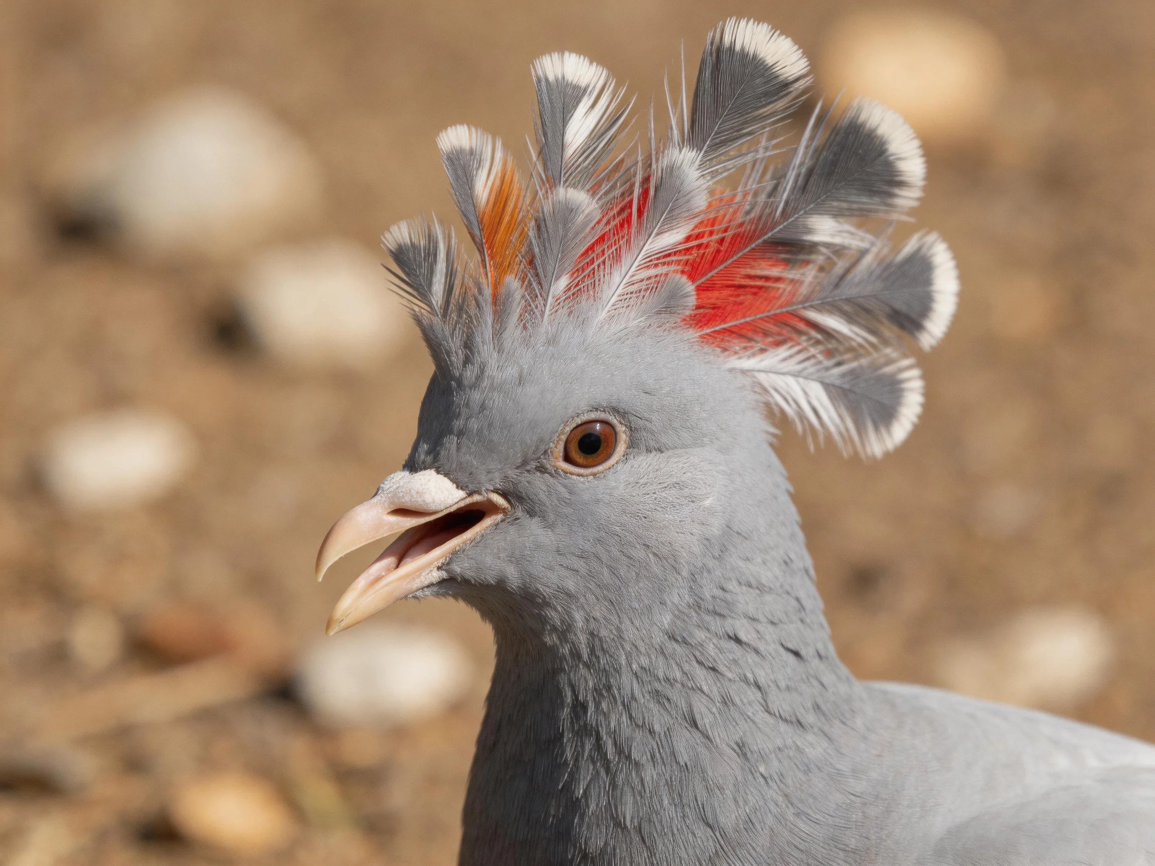 Gray crested bird with vibrant red-orange crest feathers