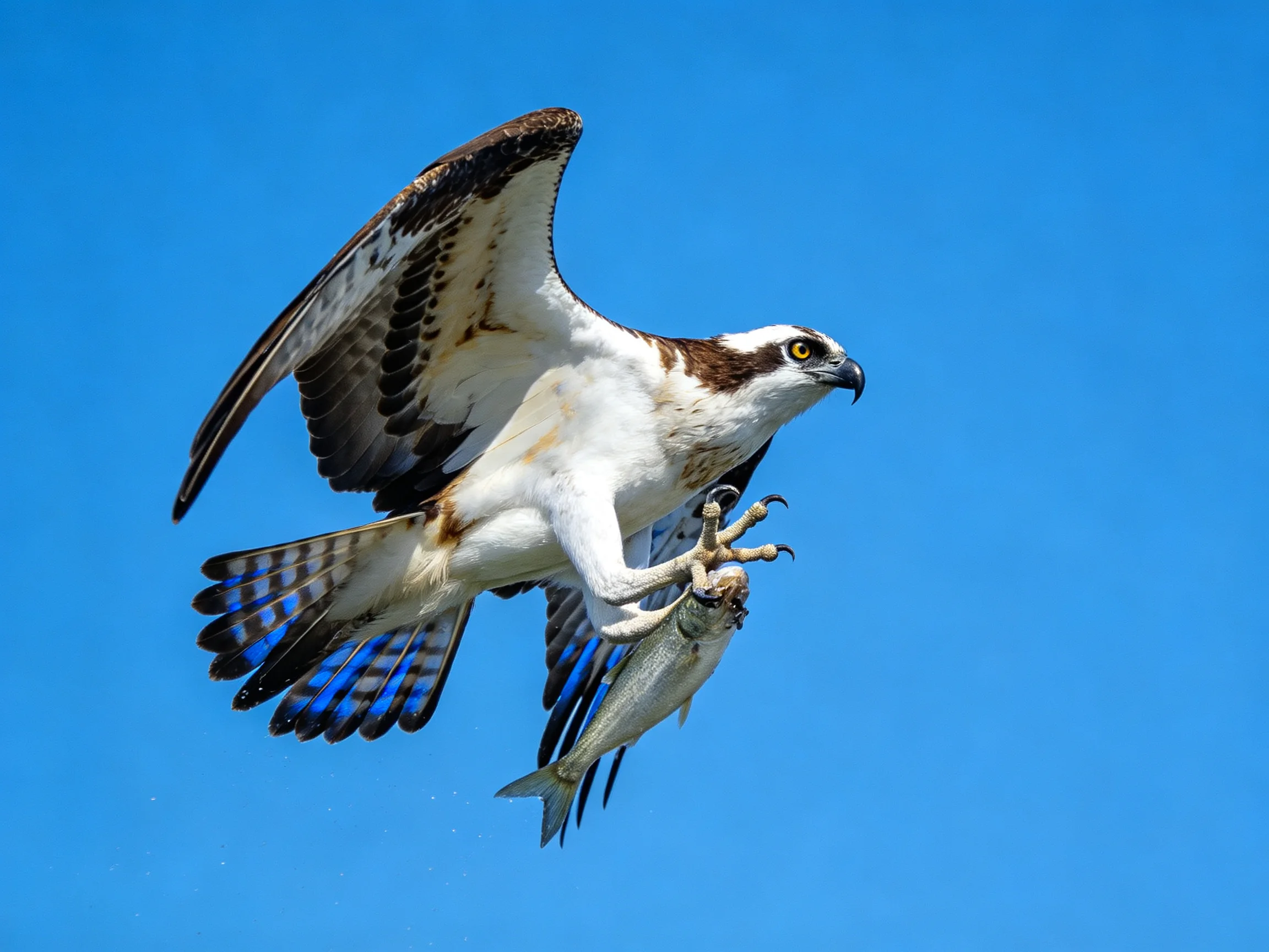 Osprey clutching a fish with outstretched wings