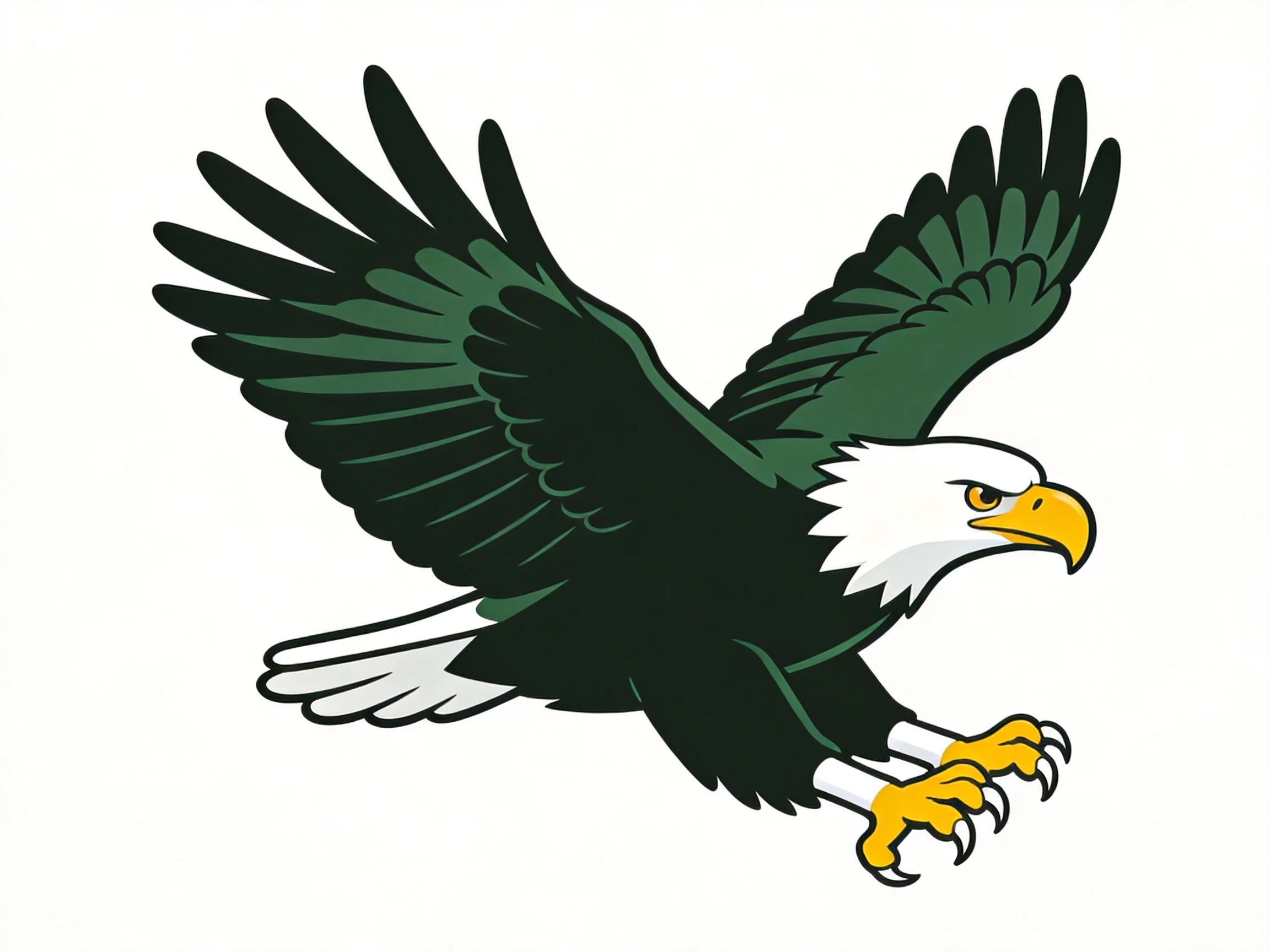 Stylized bald eagle with dark green wings and white head