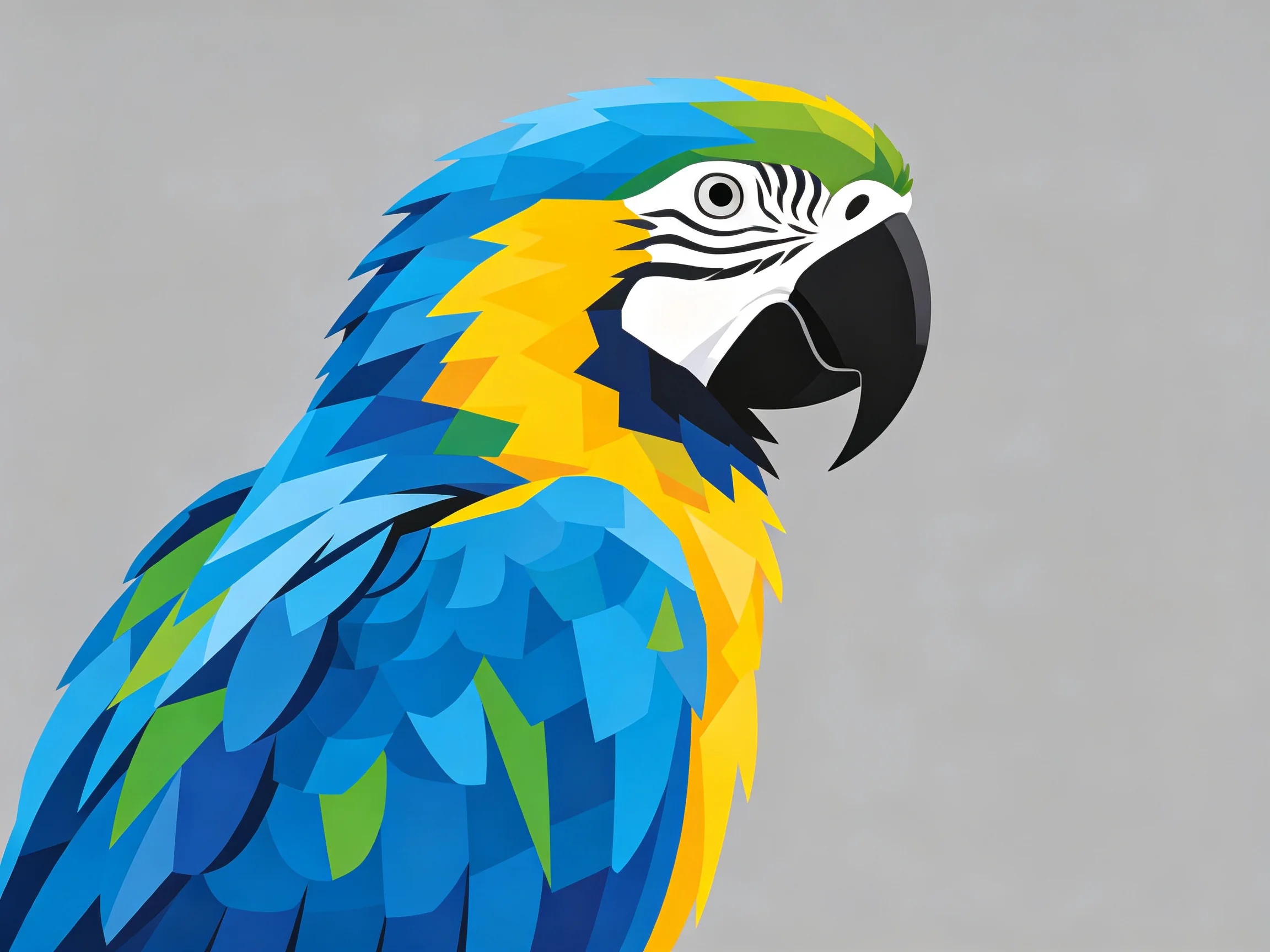 Stylized blue, yellow, green macaw parrot illustration