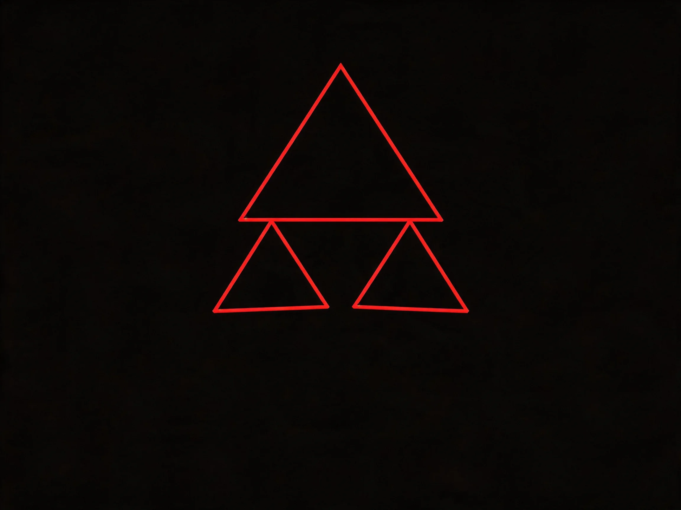 Three red outlined triangles are displayed vertically against a solid black backdrop.