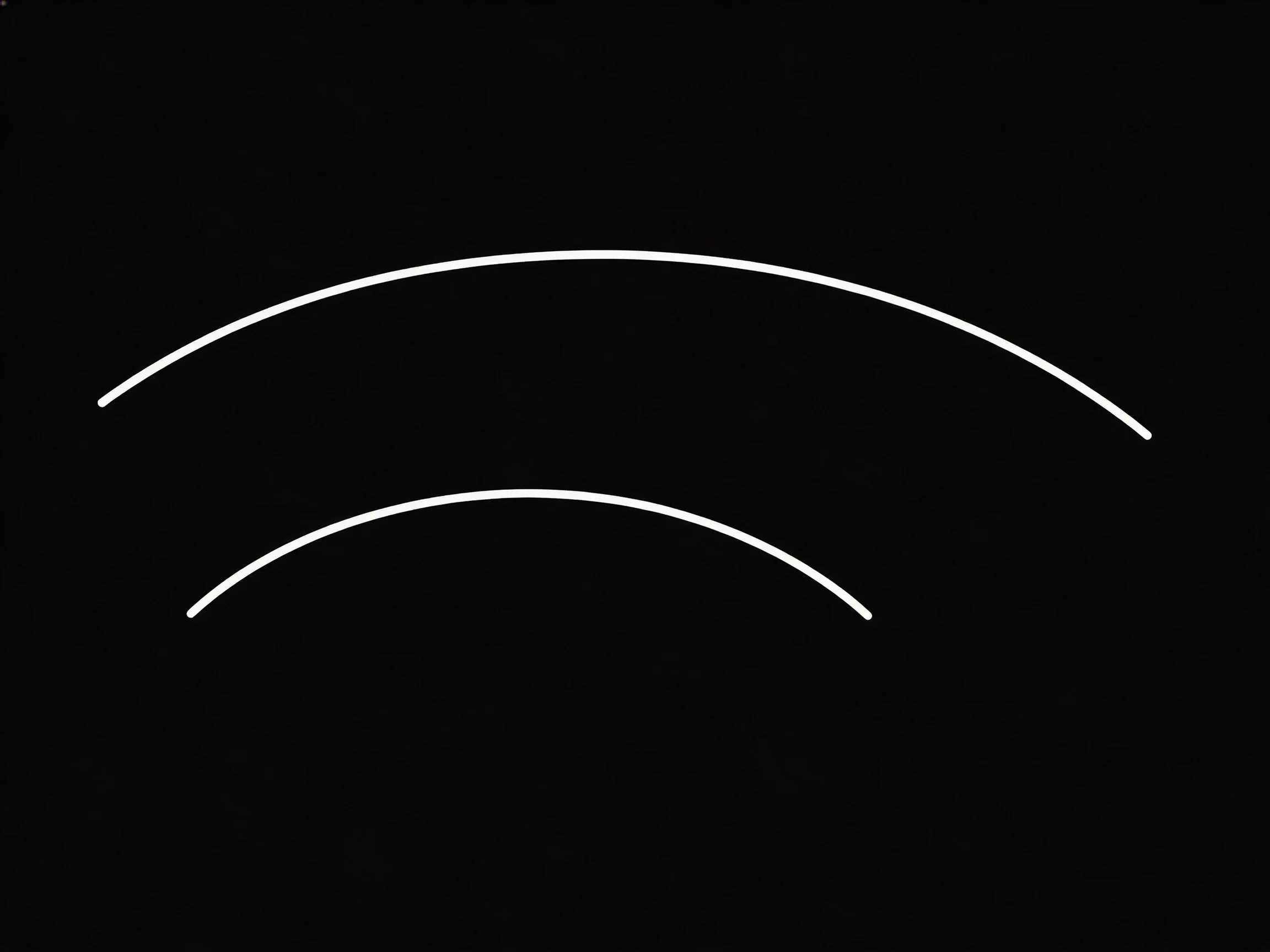 Two white curved lines displayed on a solid black background