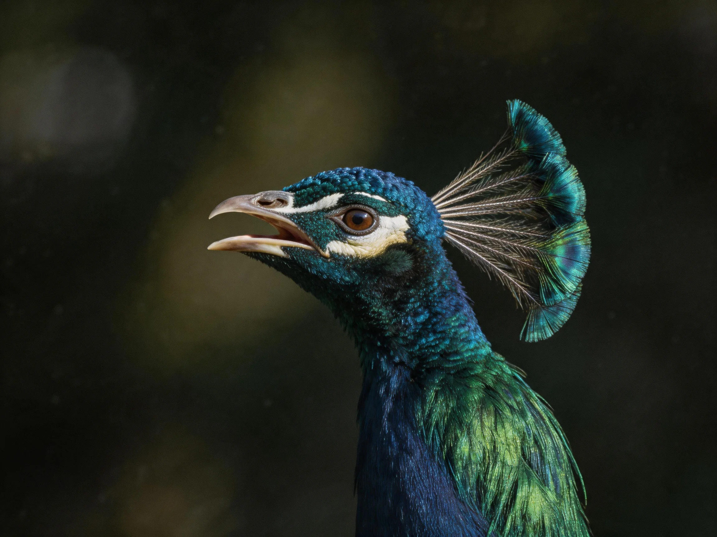 Vibrant Blue-Green Peacock with Elaborate Crest Feathers