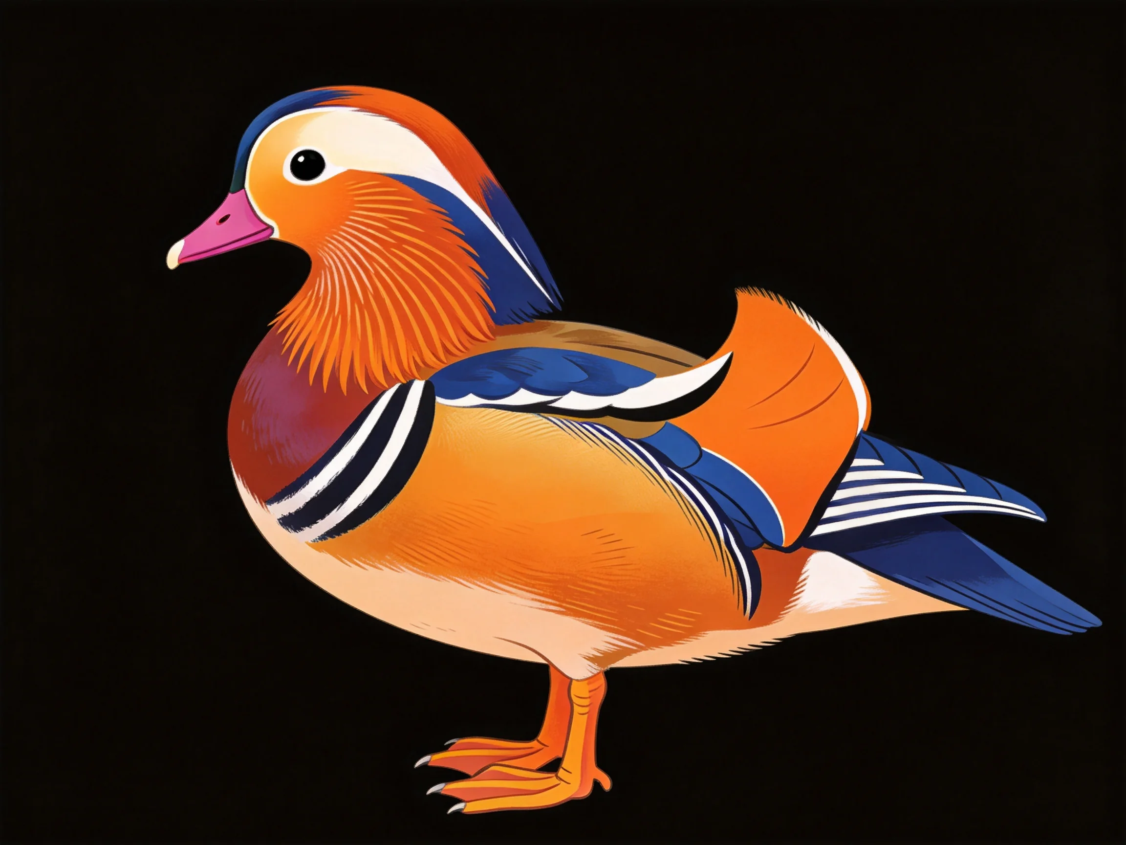 Vibrant Mandarin Duck with Orange, Blue, Pink Feathers