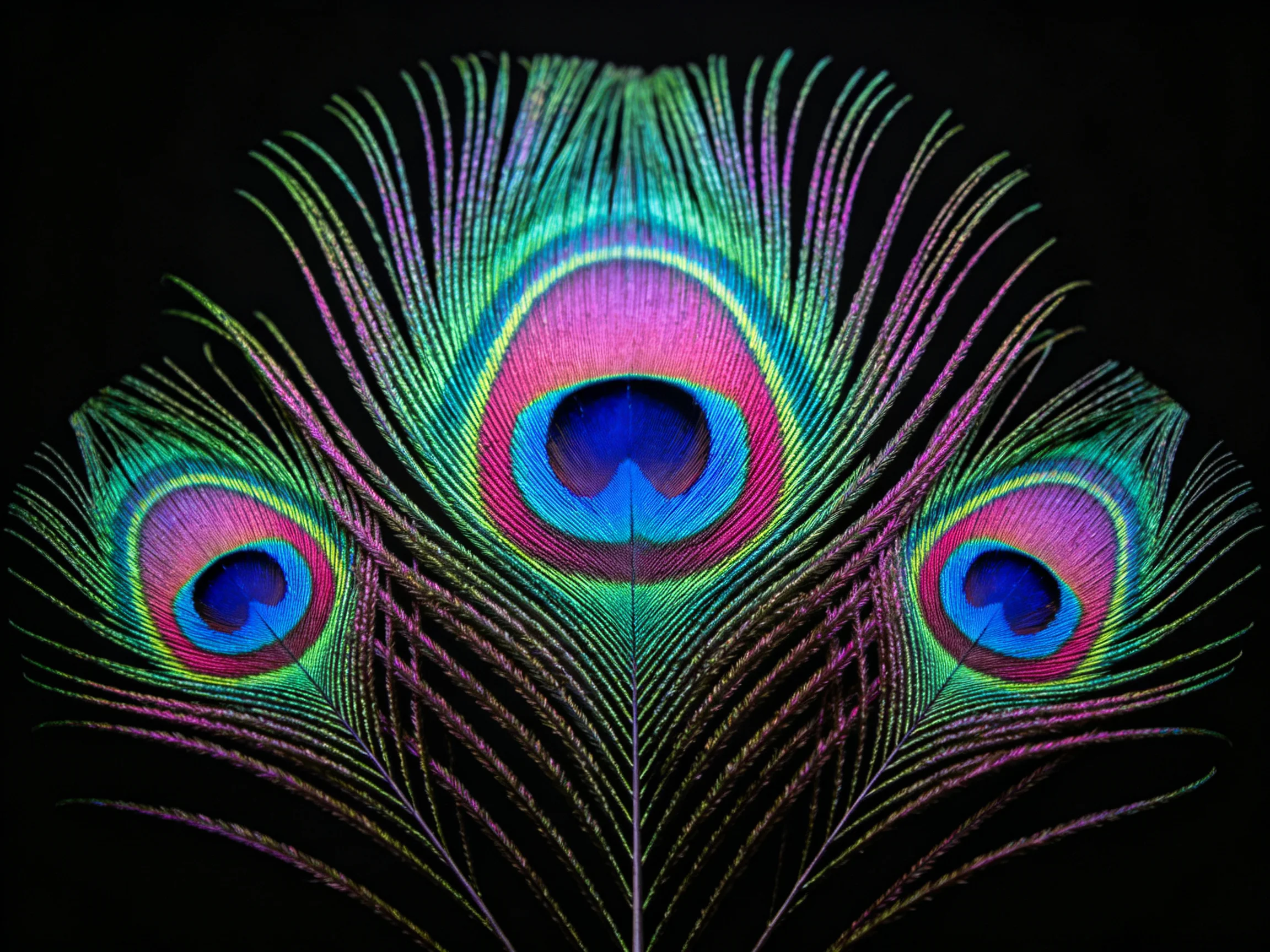 Vibrant Peacock Feathers with Three Eye Patterns