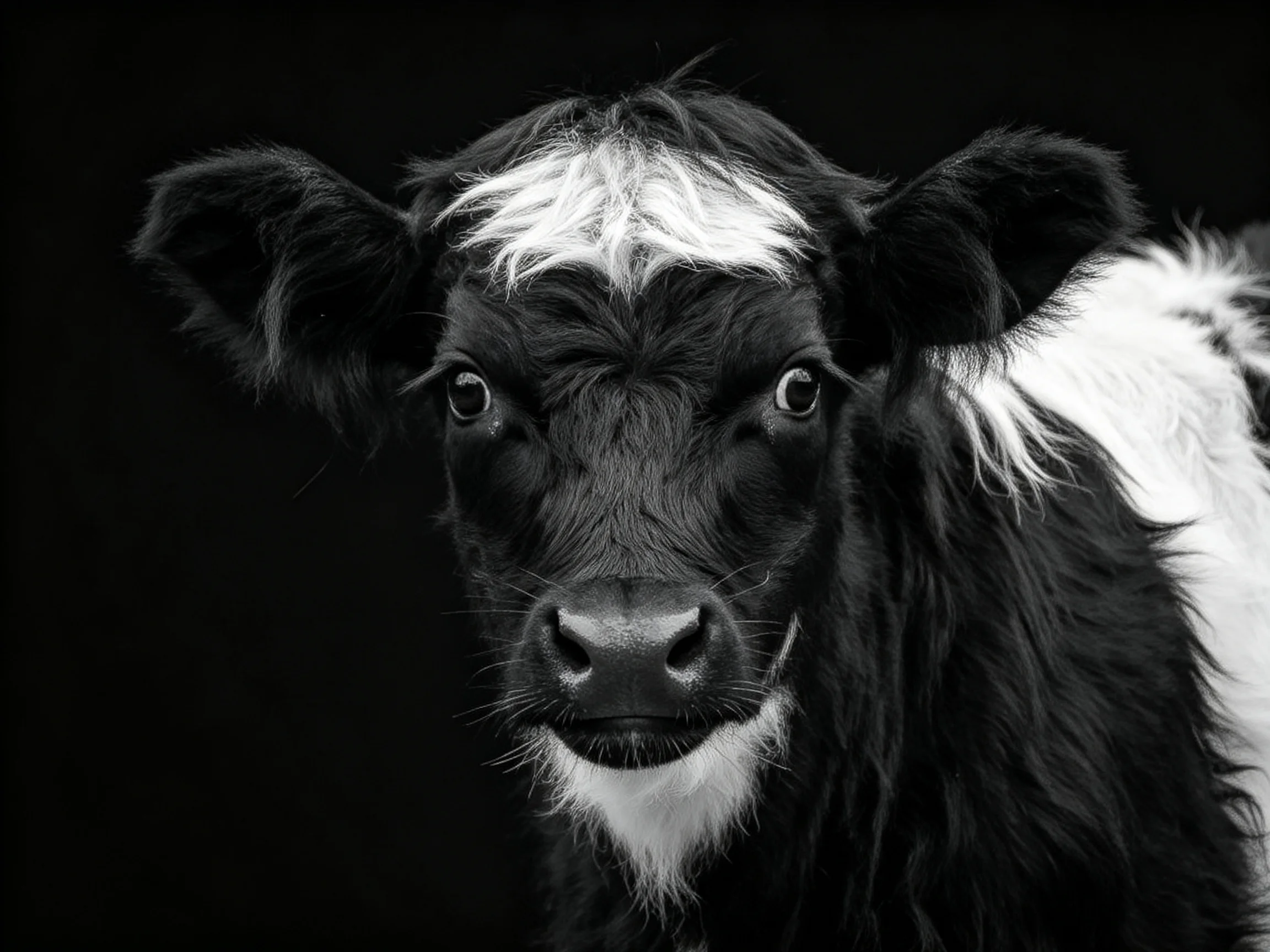 A black and white cow with distinctive facial markings