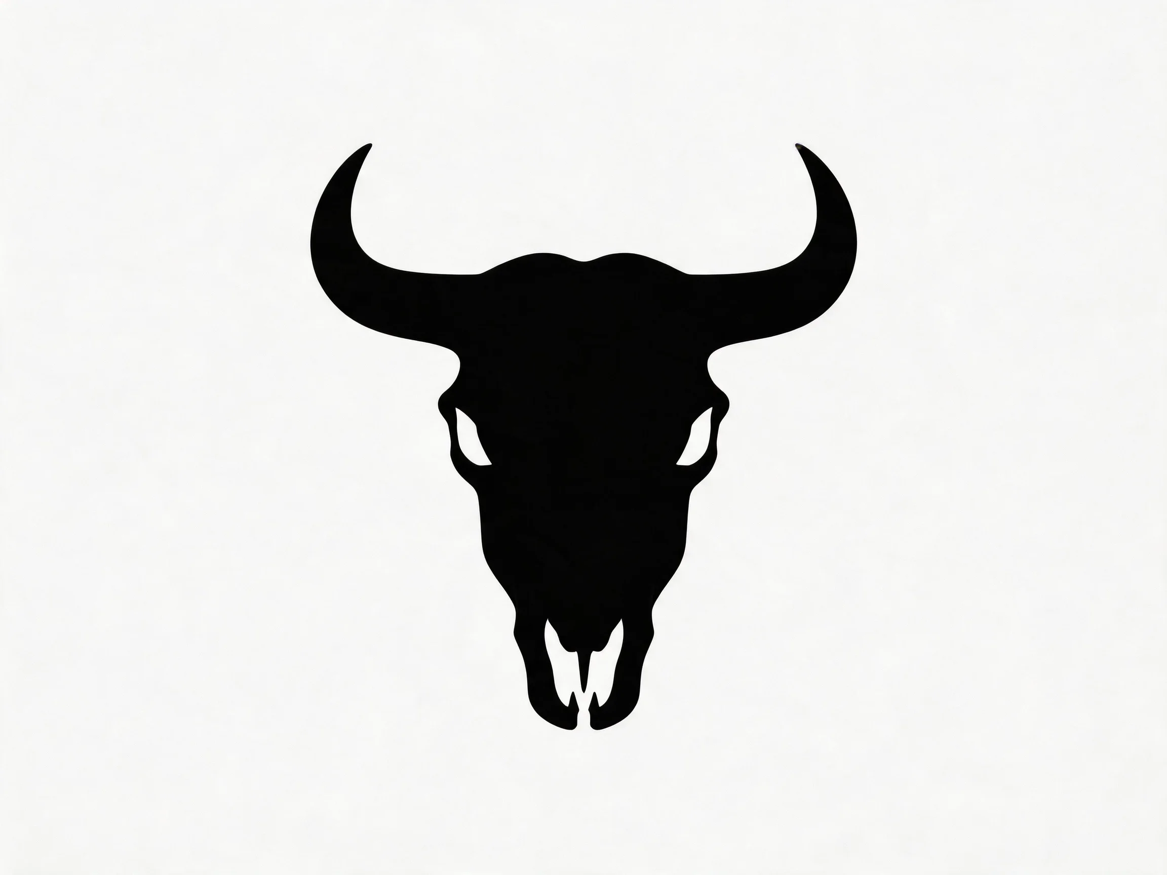 A bold black bull skull silhouette on a stark white backdrop