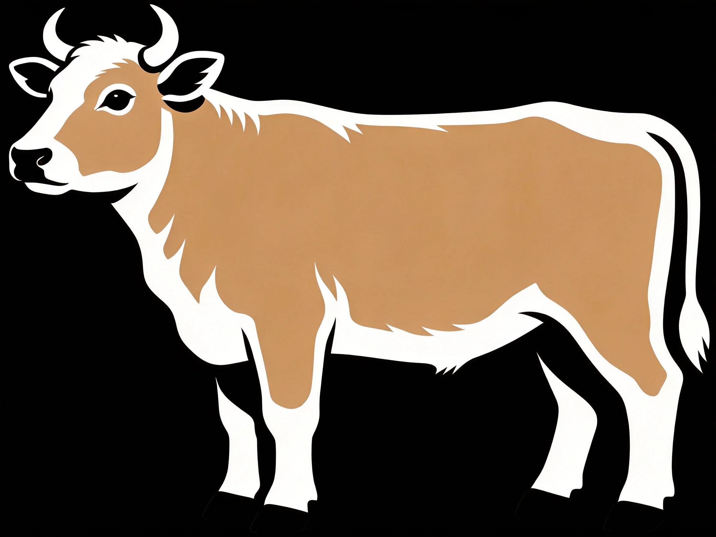 A brown and white horned cow graphic with stark contrast