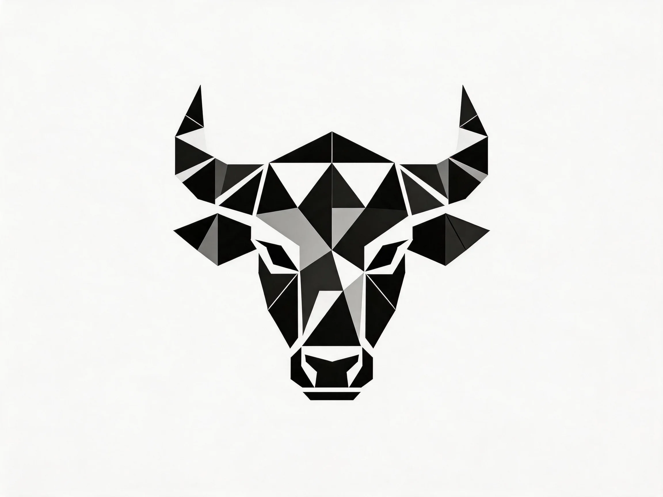 A low-poly black and white geometric bull head illustration
