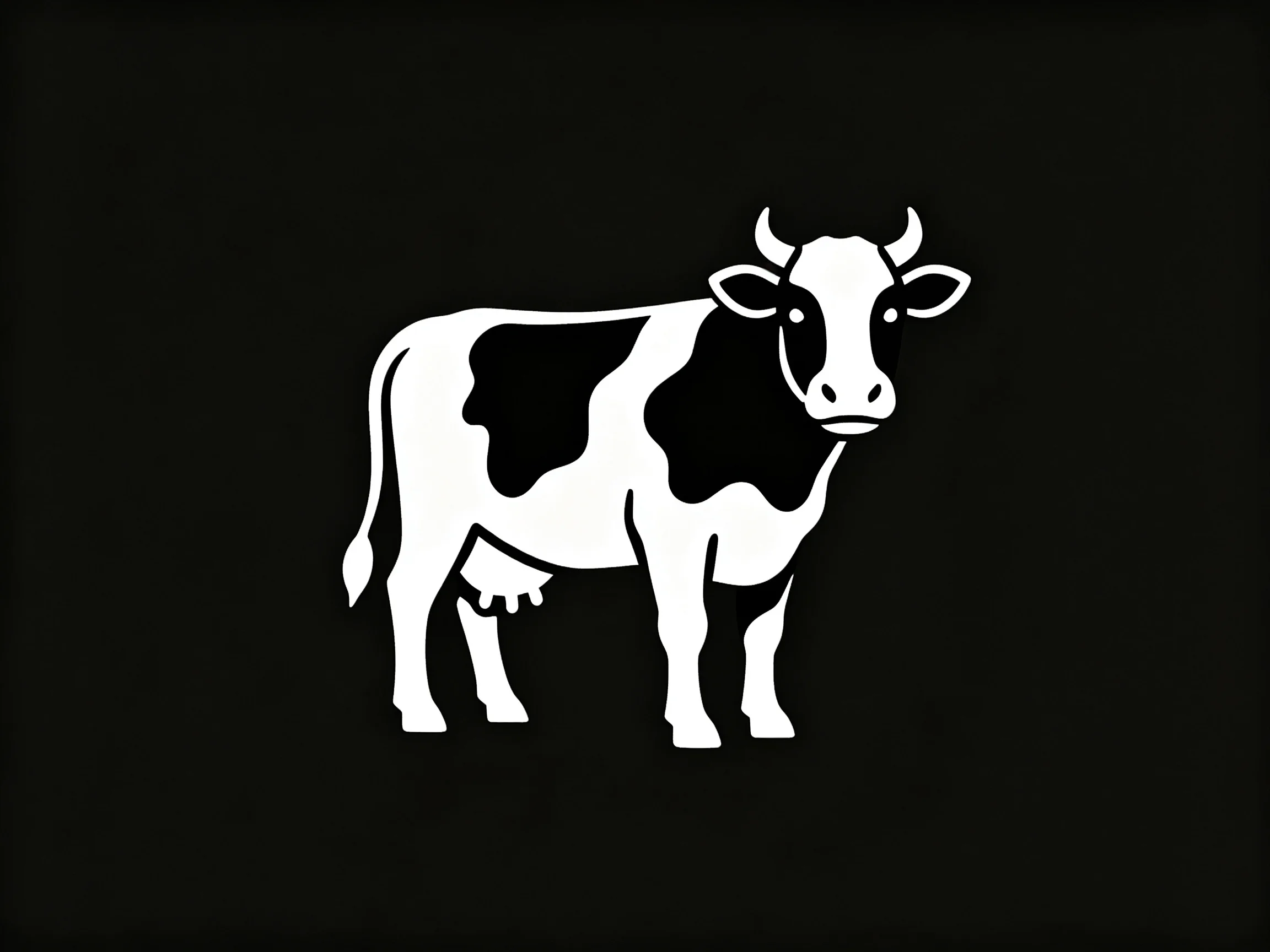 A stylized black and white cow illustration with bold contrasts