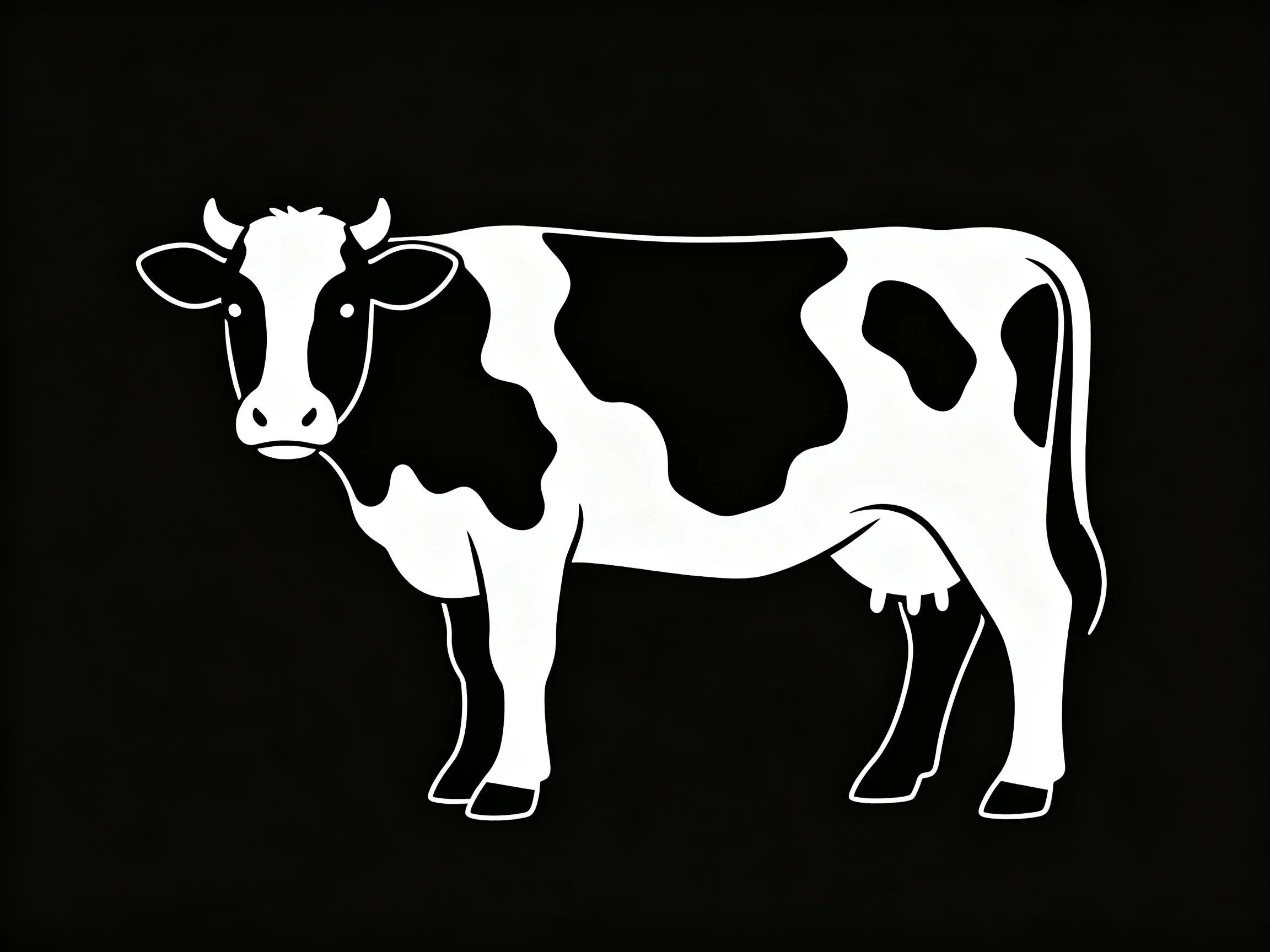 A stylized black and white spotted dairy cow illustration