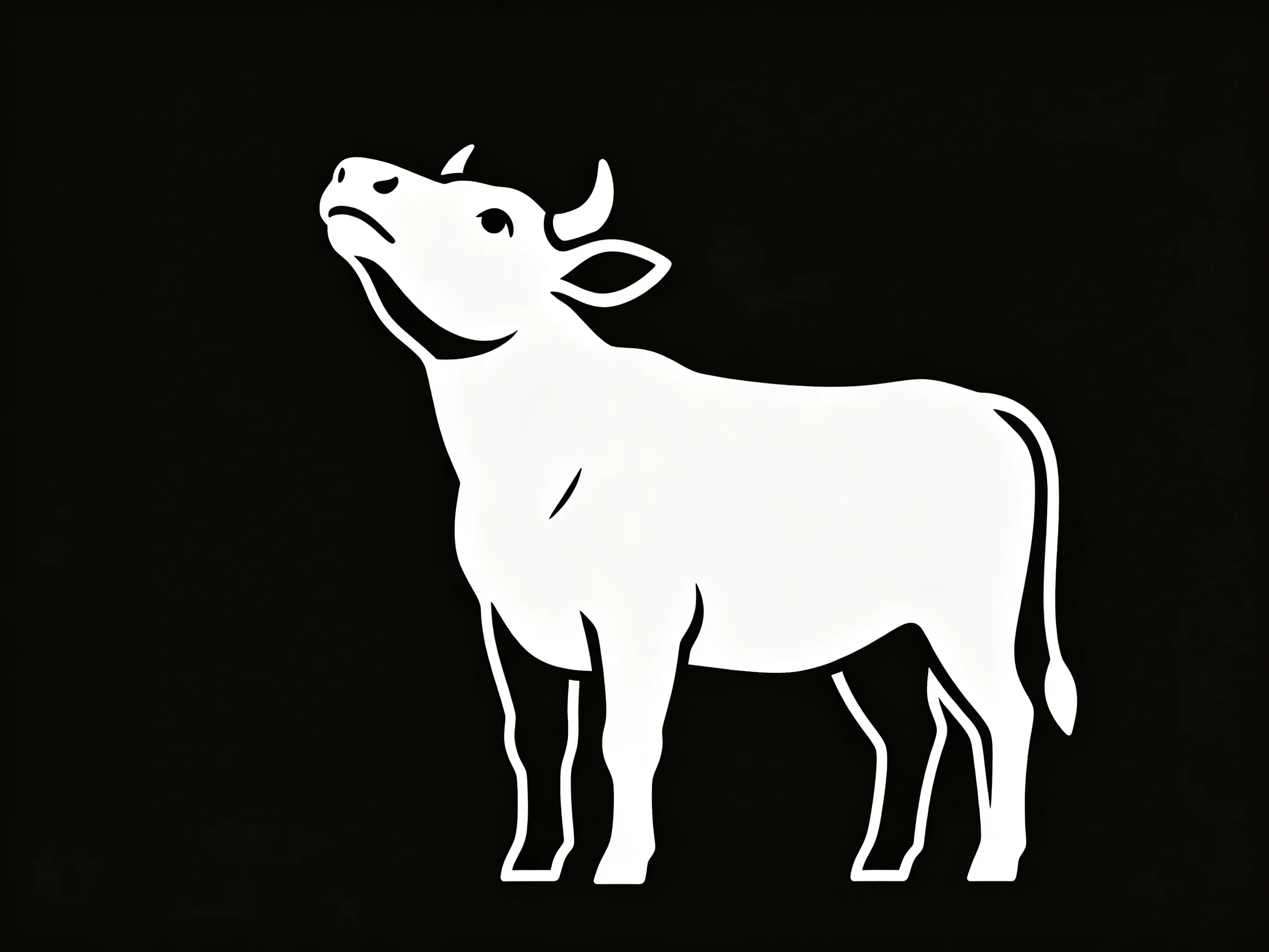 A stylized white cow silhouette on a solid black background