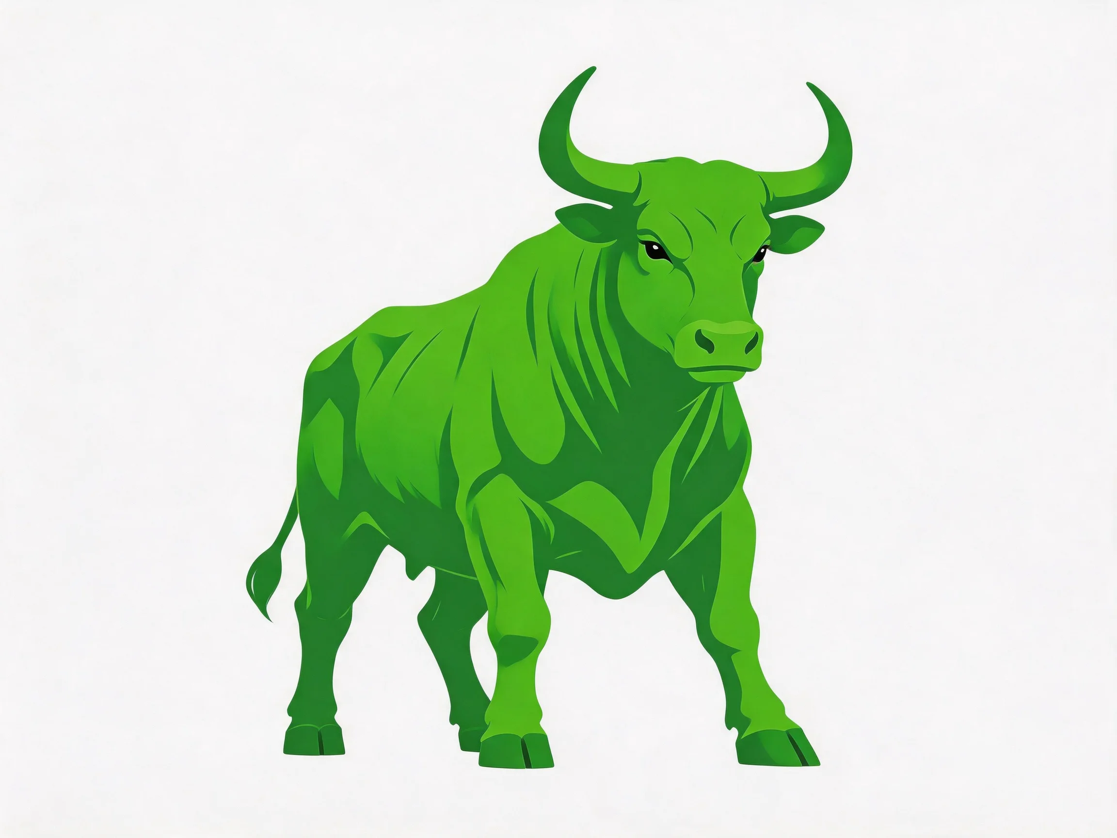 A vibrant green stylized bull with large curved horns
