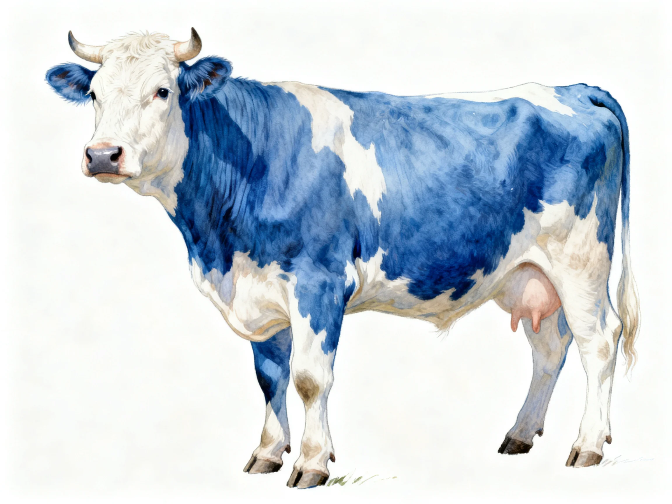 Blue and white spotted cow in artistic illustration