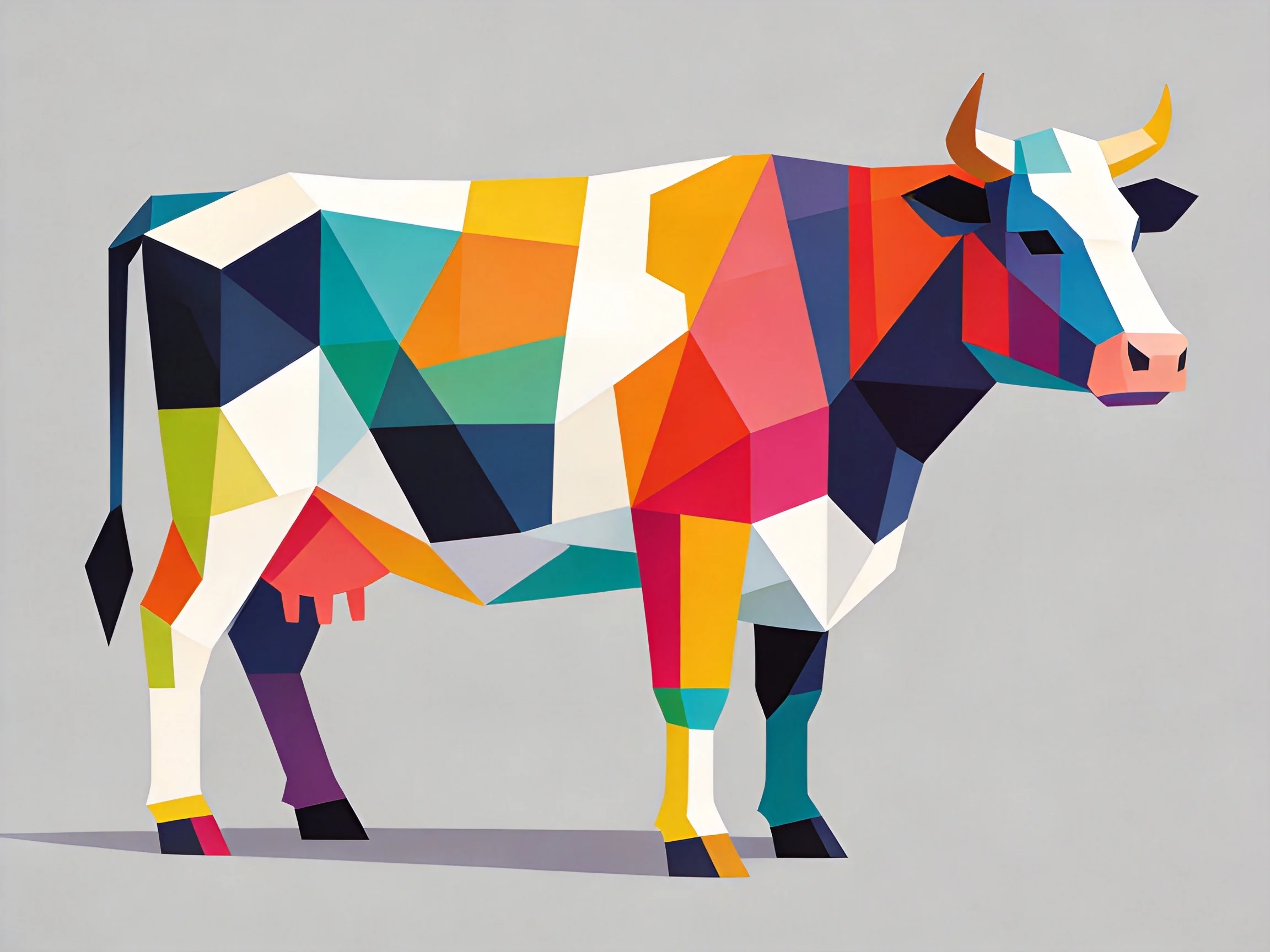 Colorful Geometric Cow with Multicolored Polygonal Patterns