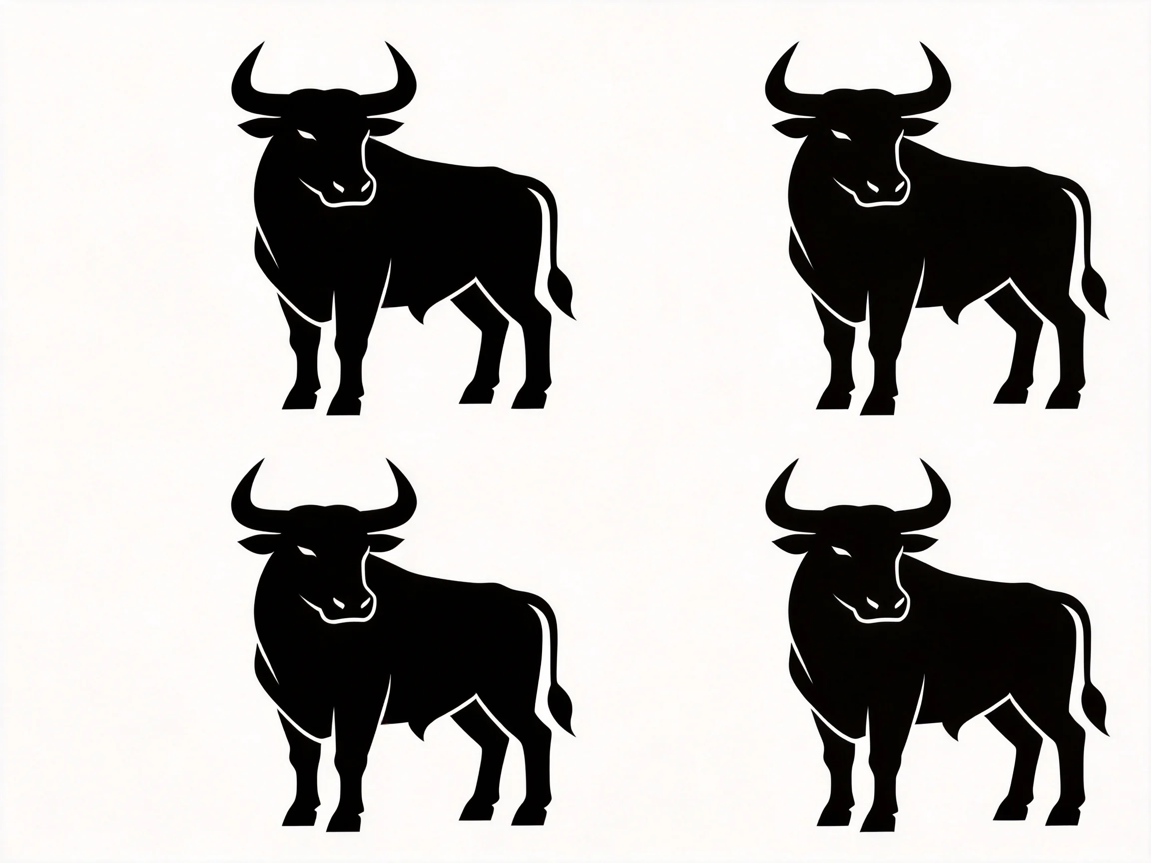 Four black bull silhouettes arranged in a two-by-two grid
