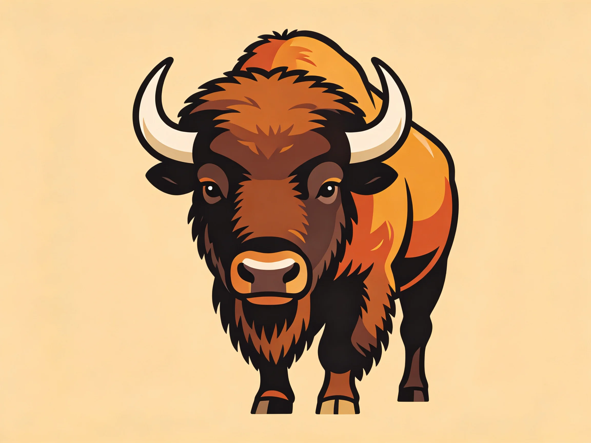 Stylized buffalo illustration with bold brown and orange tones