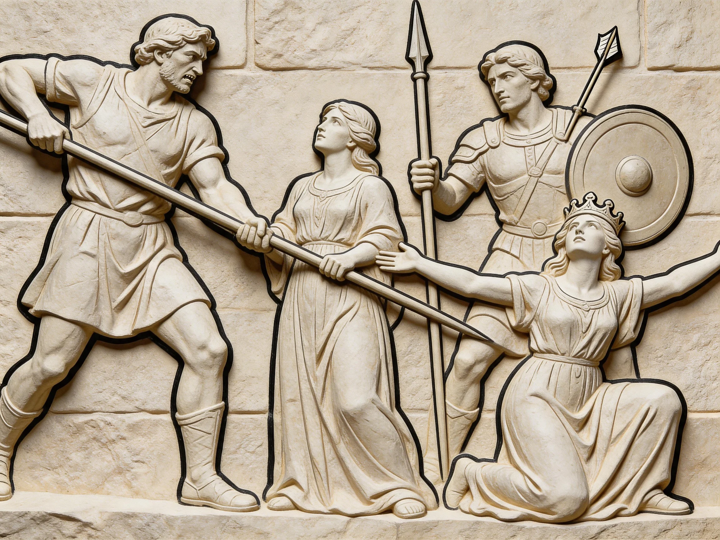 A Detailed Stone Relief Sculpture of Four Historical Figures