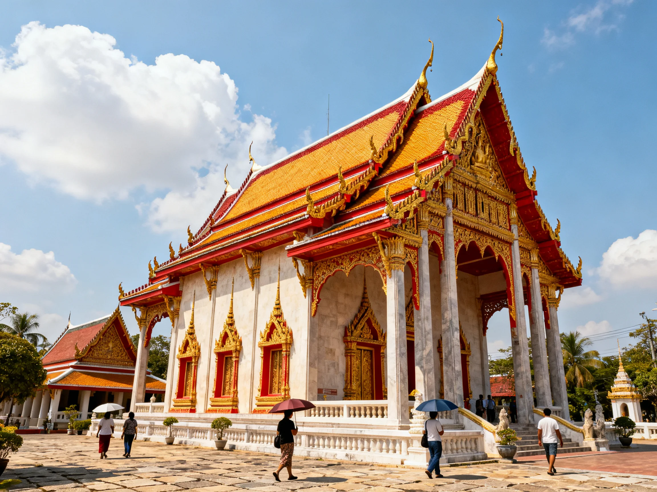 A Golden-Topped Temple with Red Accents and White Walls