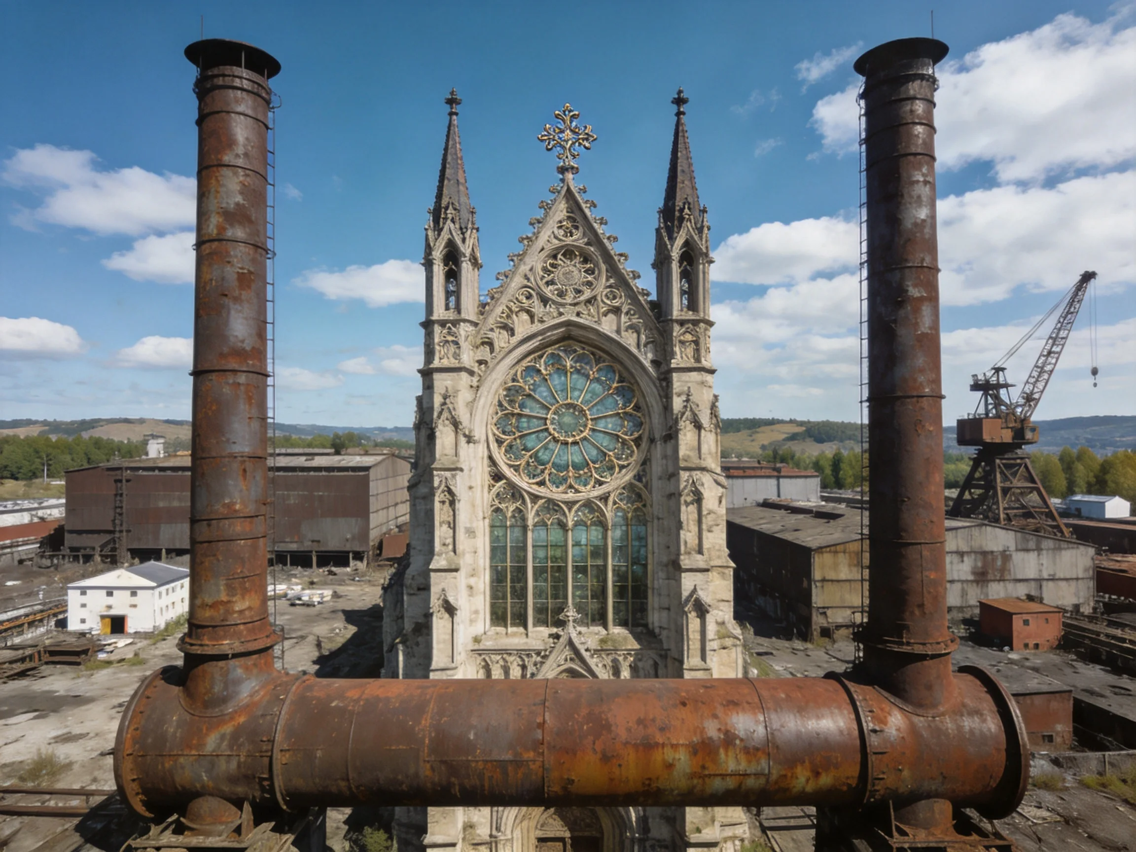 A Gothic Church Among Rustic Industrial Structures