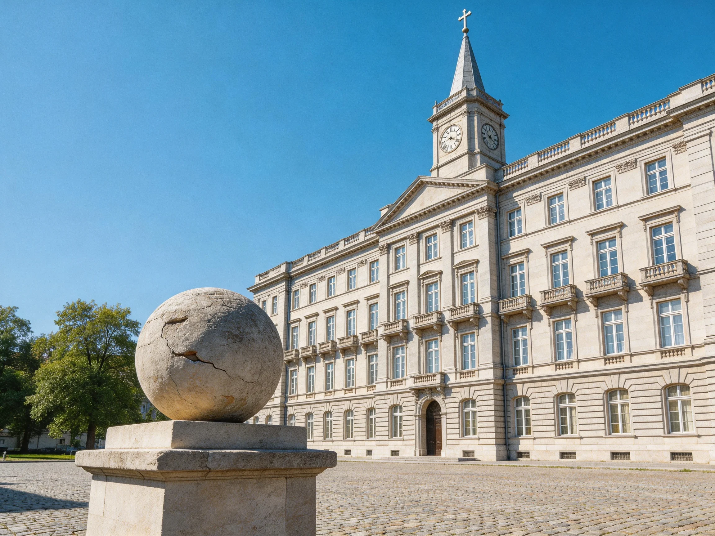 A grand historic stone building with a clock tower and