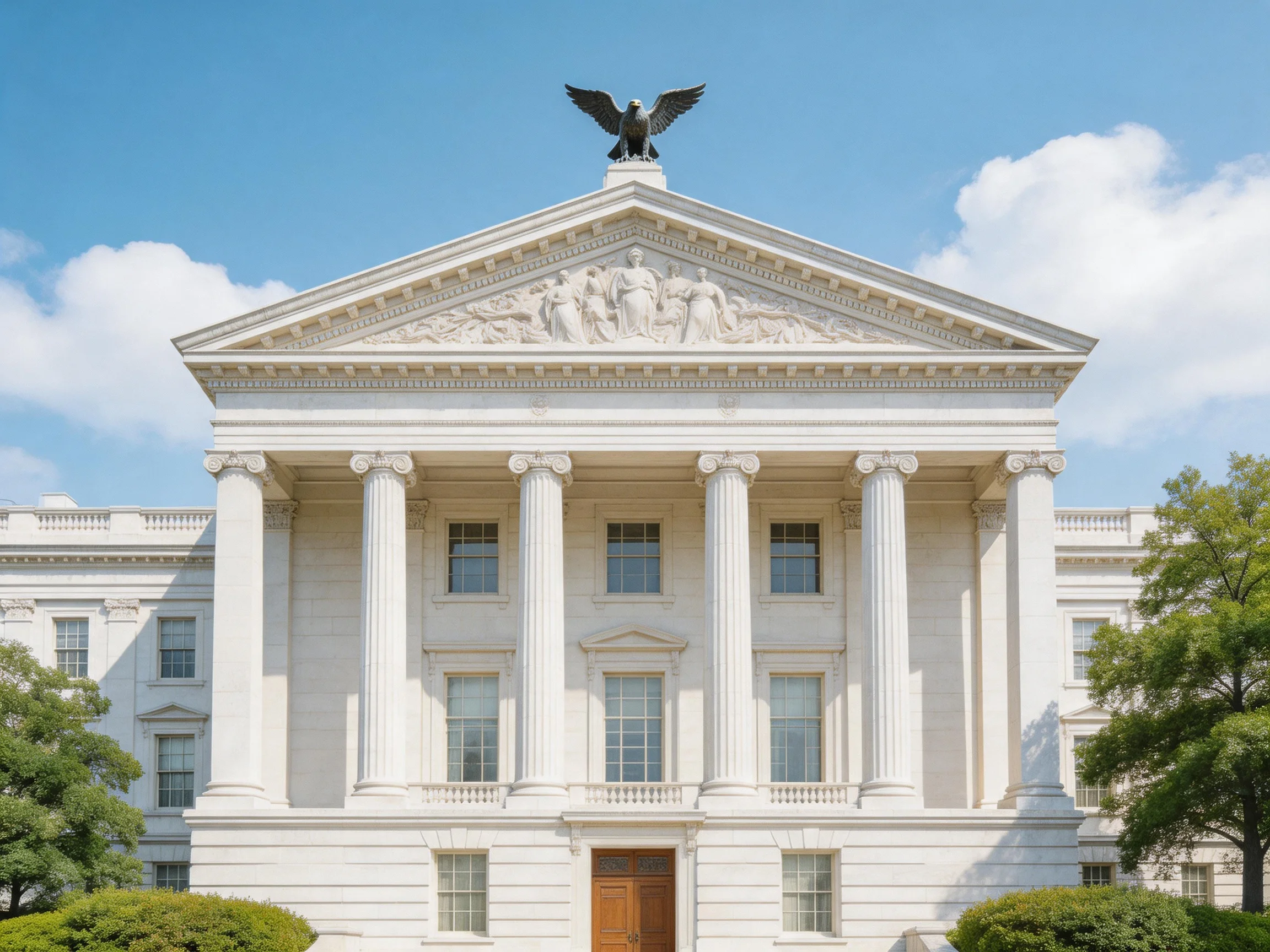 A grand neoclassical government building with tall white columns