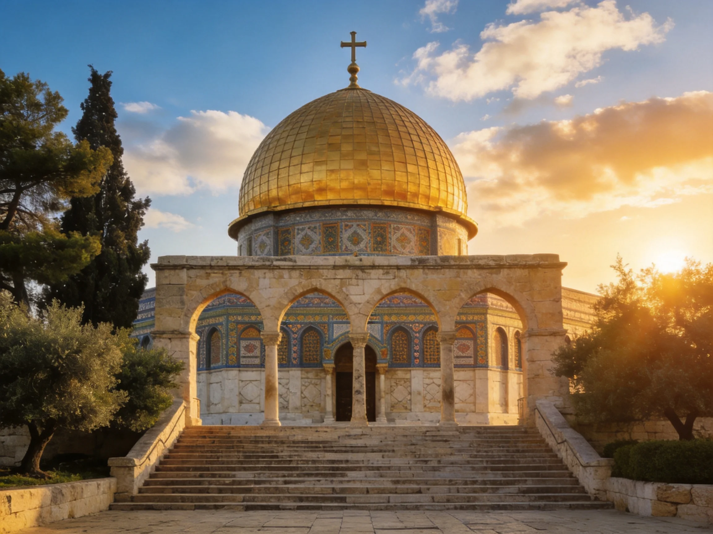 A historic building with a golden dome and arched entrance