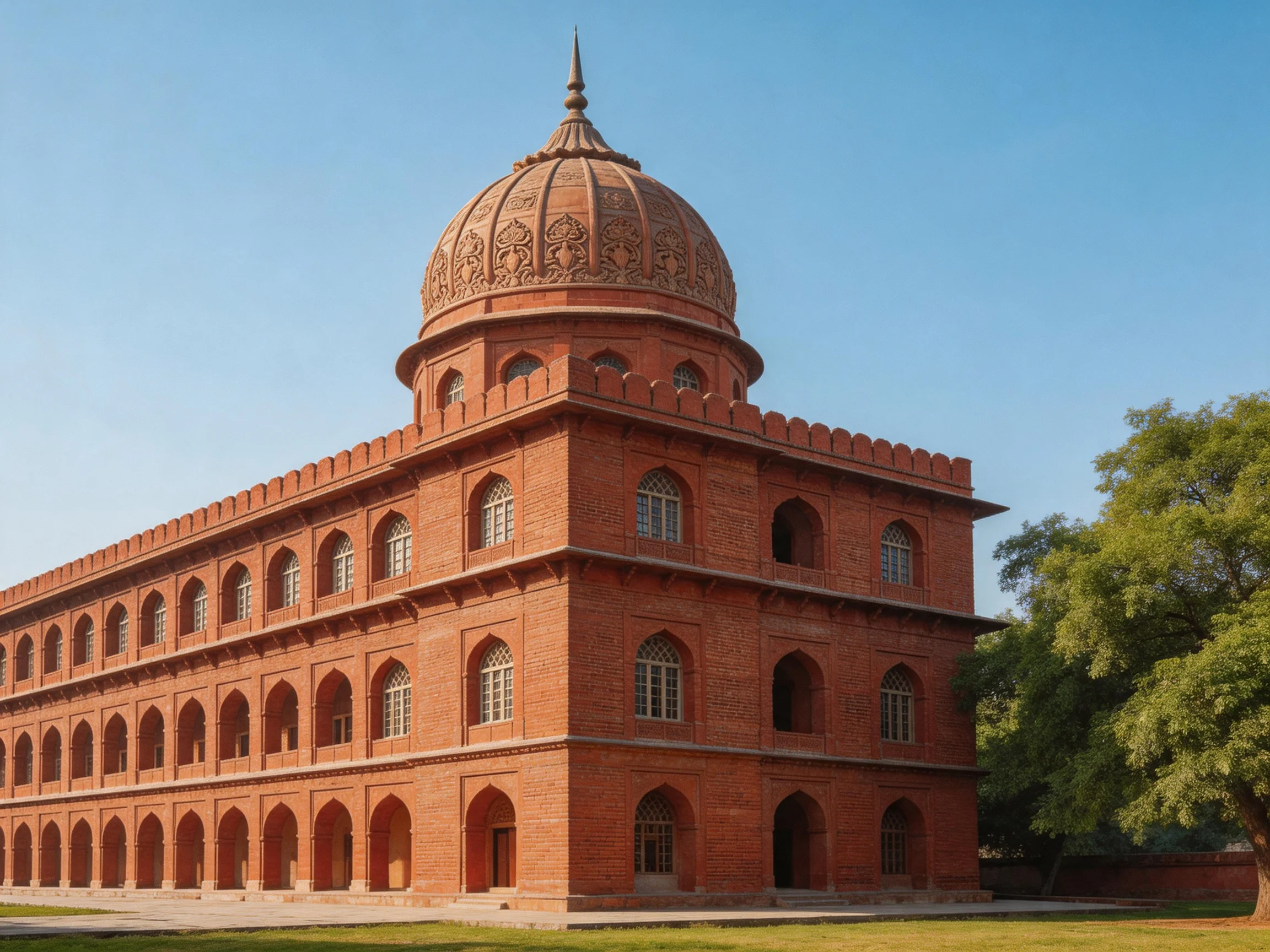 A historic red-brick domed structure with arched windows
