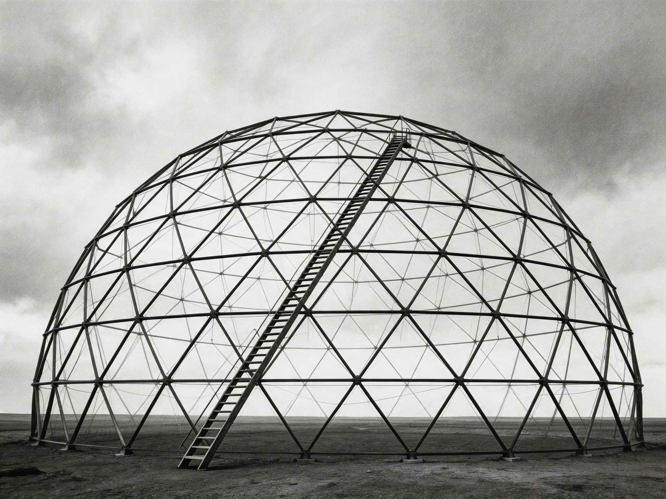 A large geodesic dome structure with an attached ladder