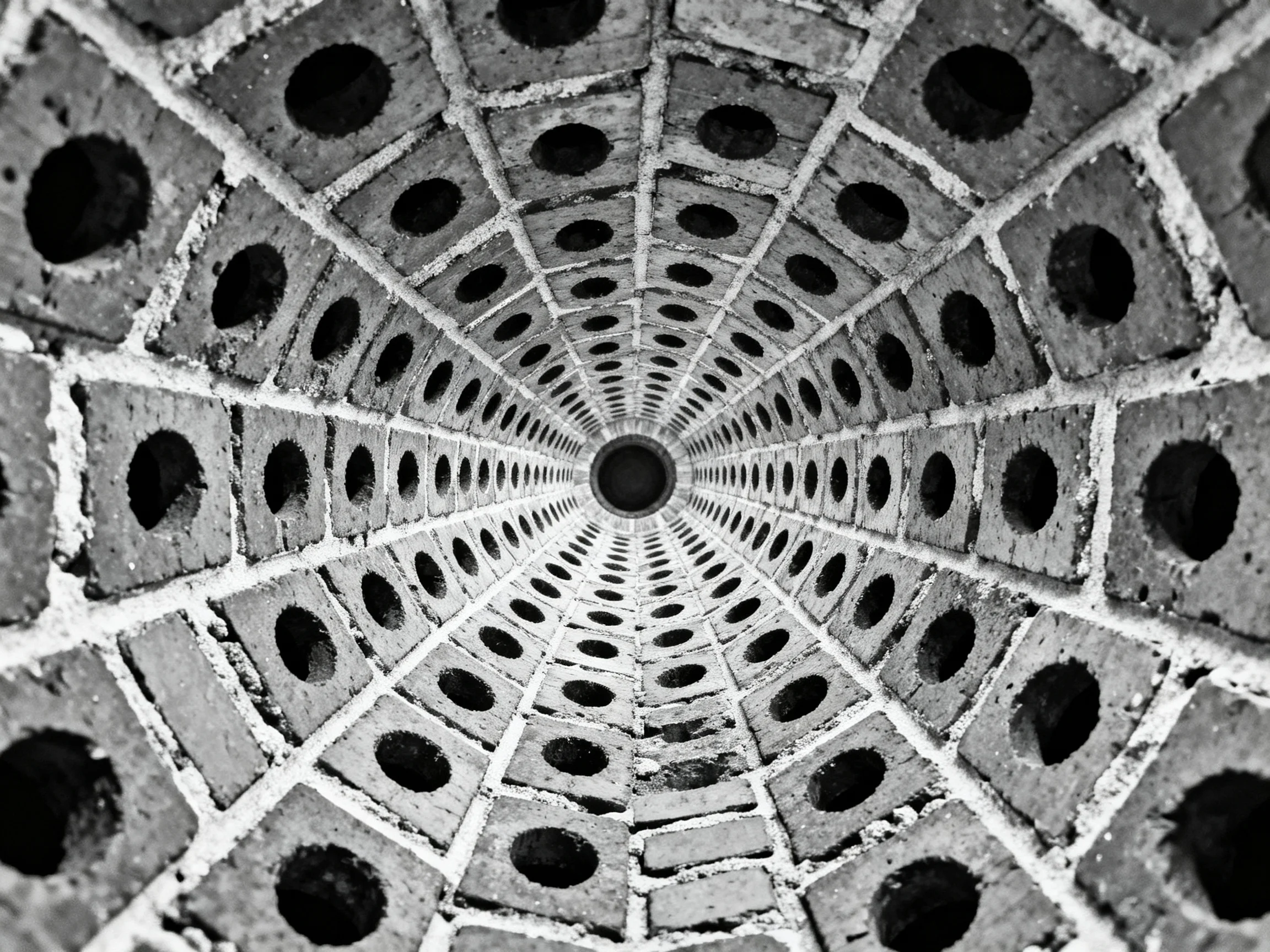 A monochromatic brick tunnel with symmetrical circular openings