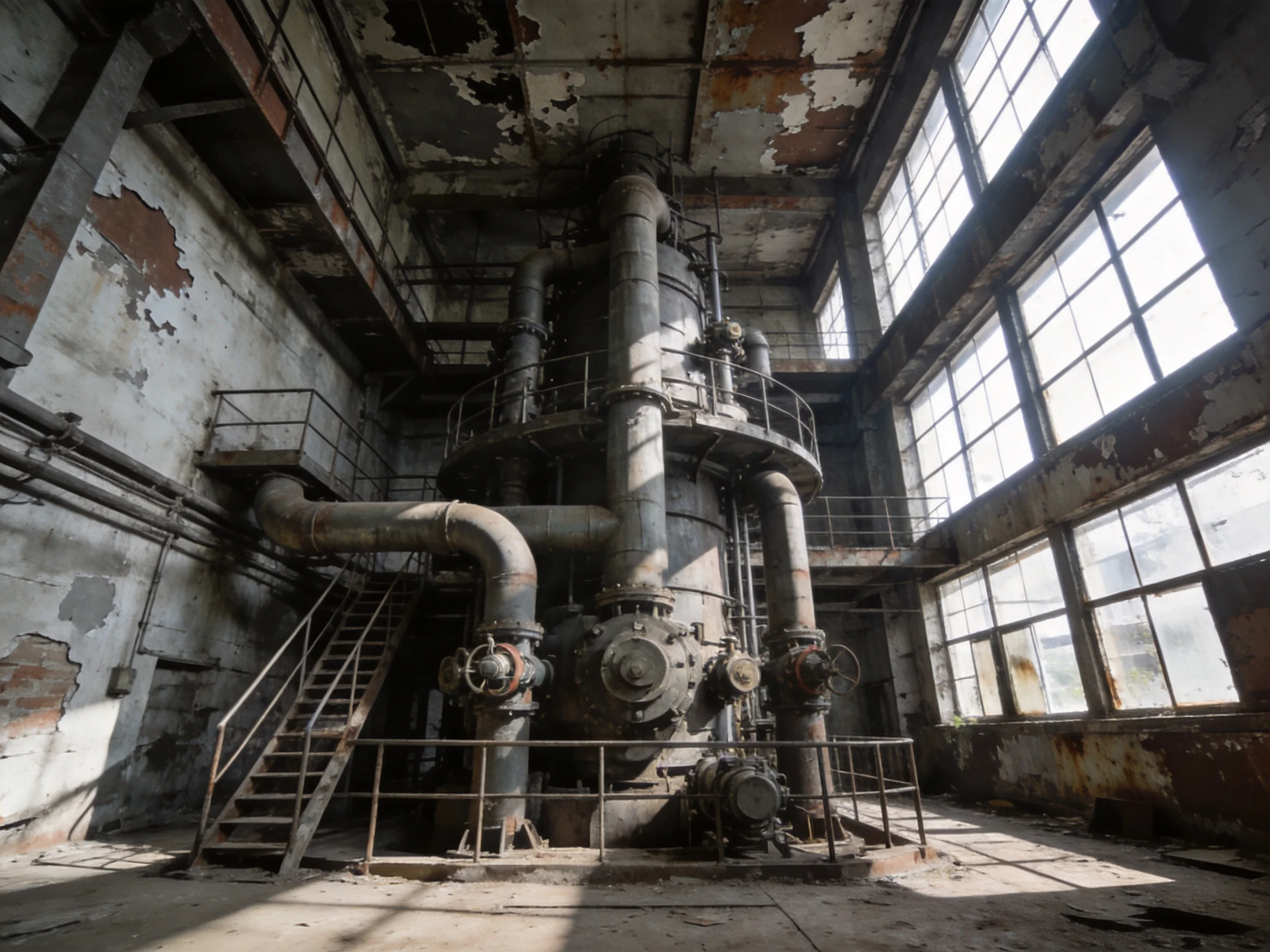 Abandoned Industrial Facility with Large Rusty Machinery