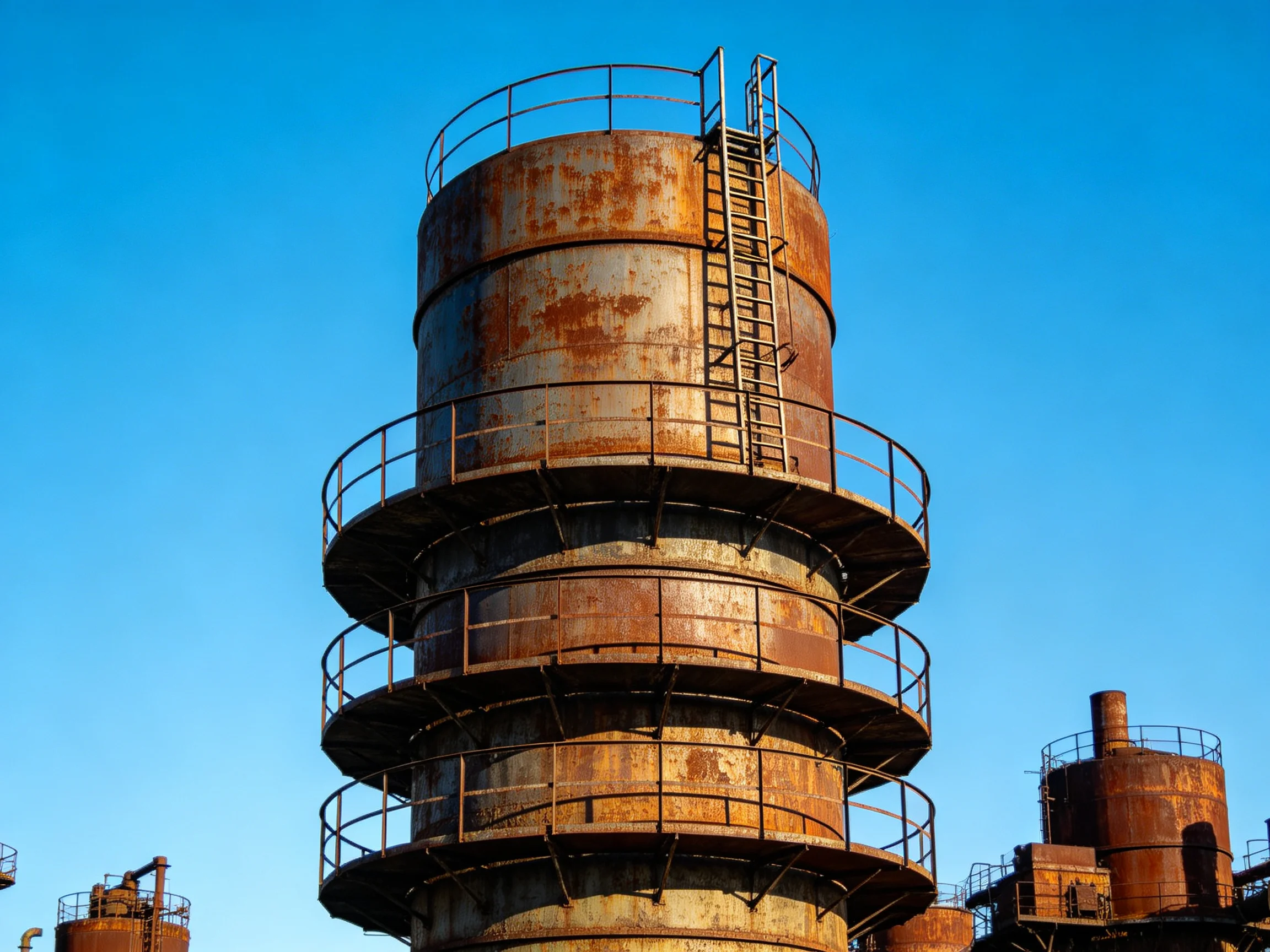 Aged Rusty Industrial Cylinders With Observation Platforms