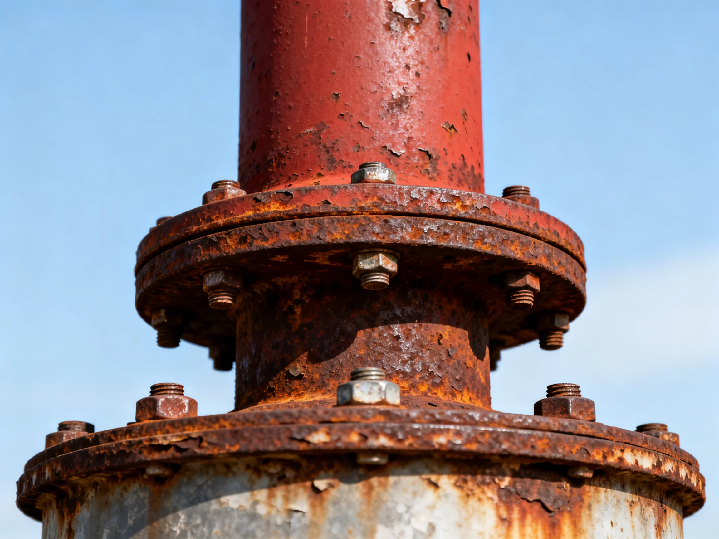 Aged Rusty Industrial Pipe Joints with Bolted Connections