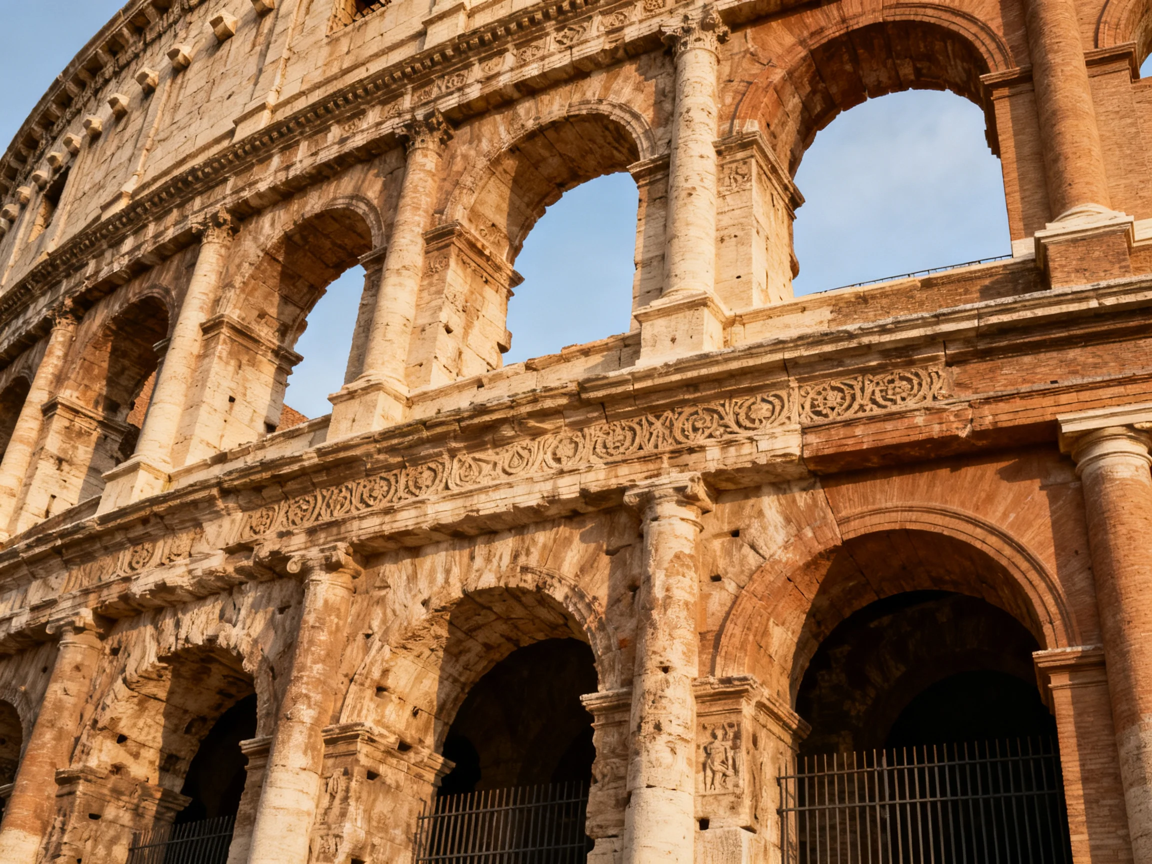 Aged Stone Arches of the Colosseum Under Warm Sunlight