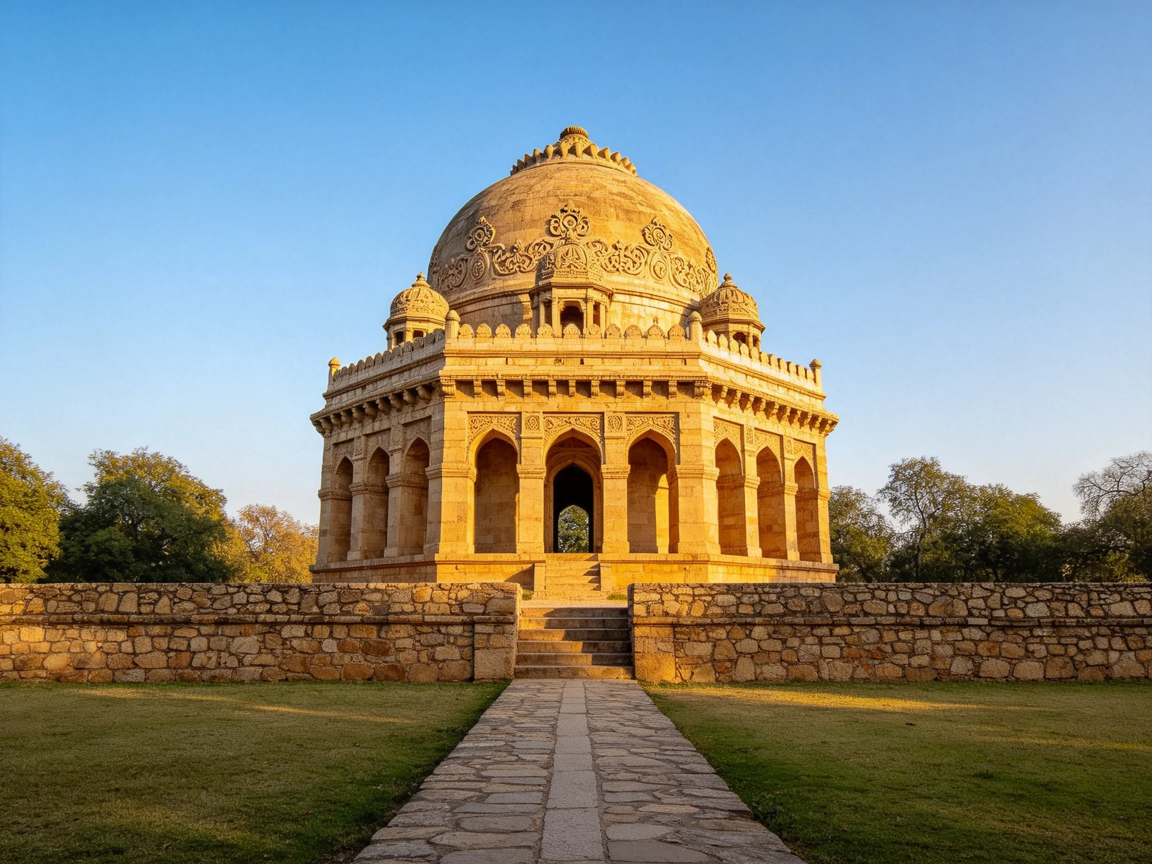 An ancient stone monument with a large domed roof