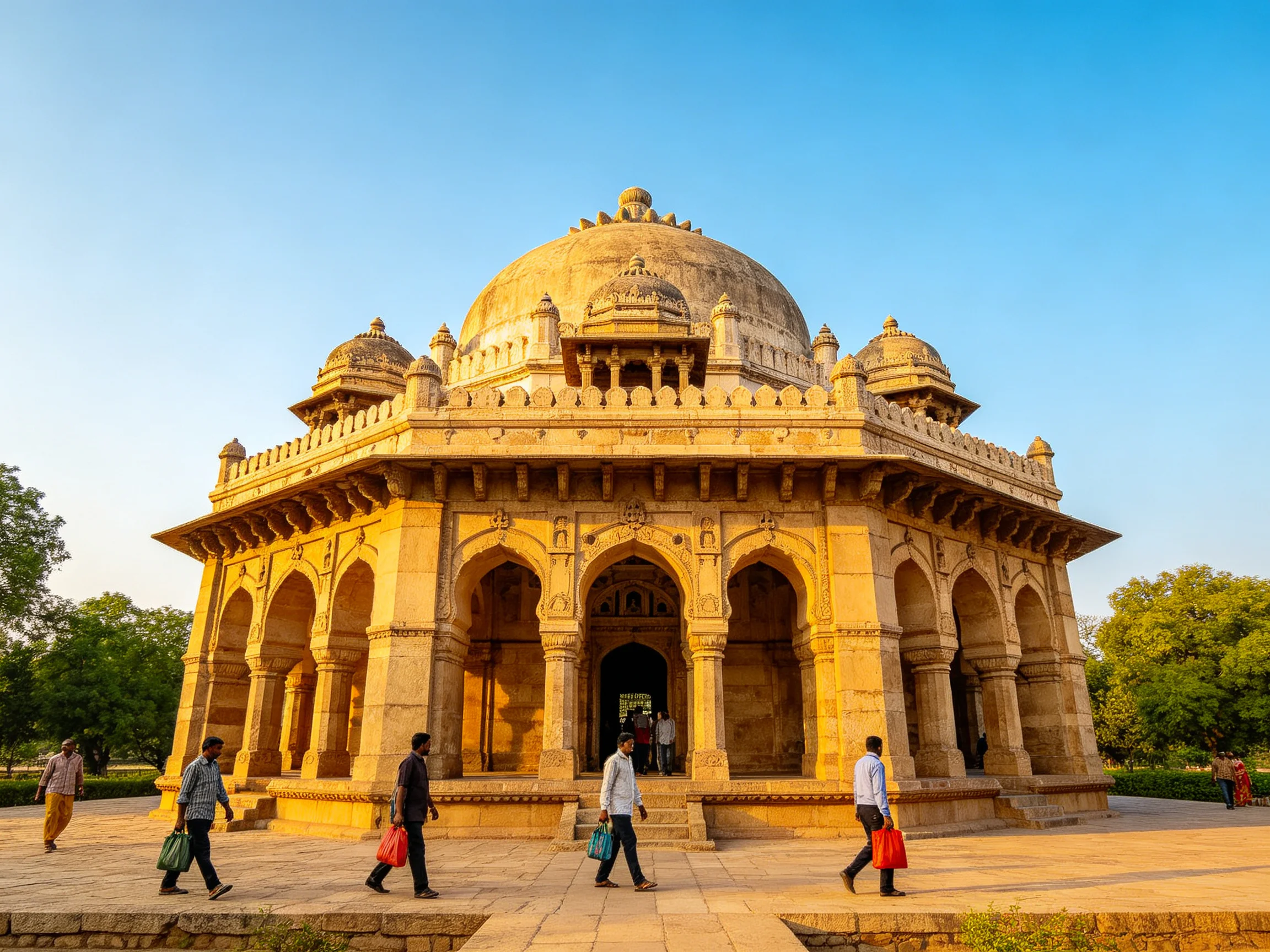 An ornate historical stone monument with domed towers