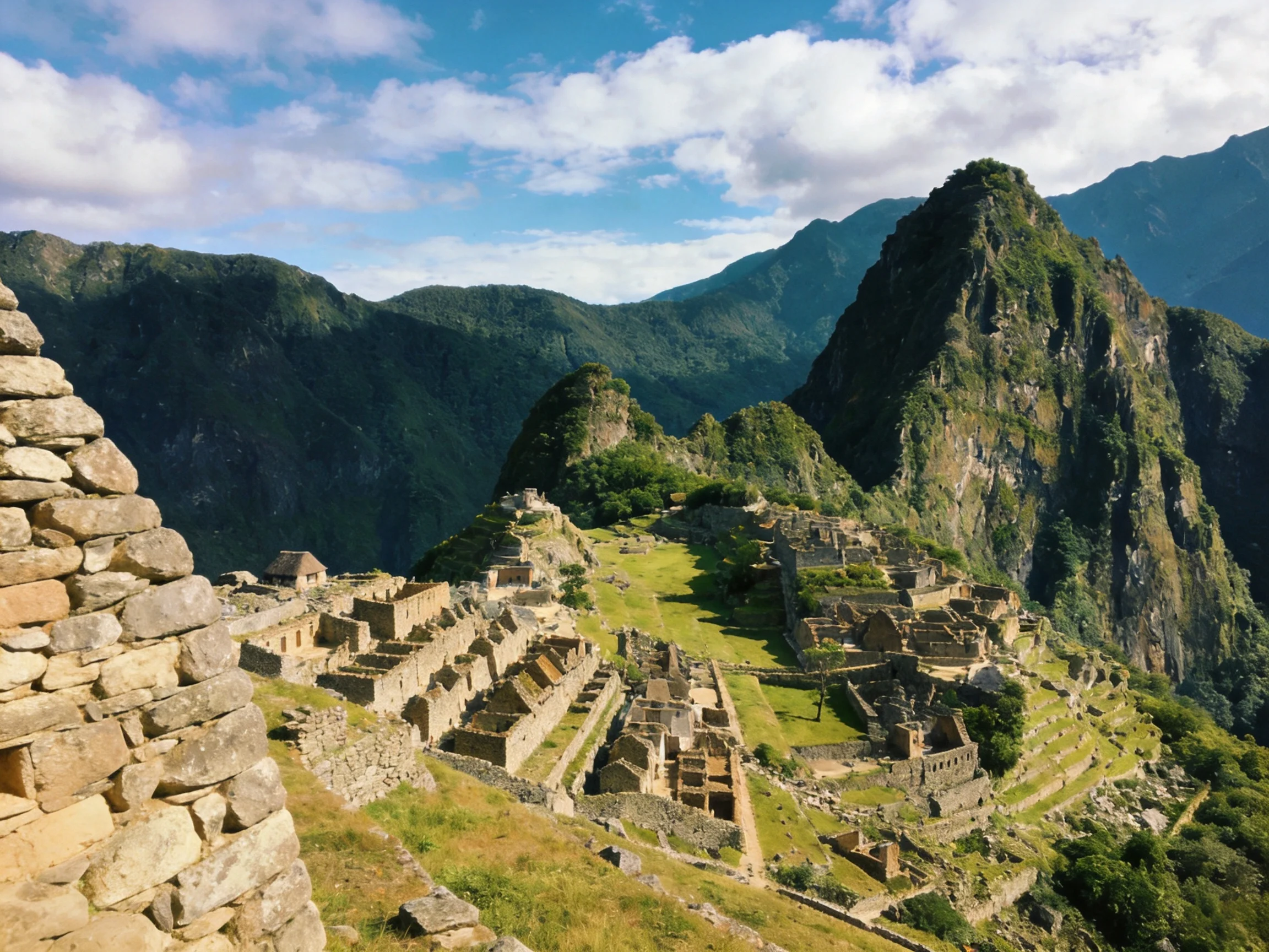 Ancient Incan Ruins Surrounded by Verdant Mountain Peaks