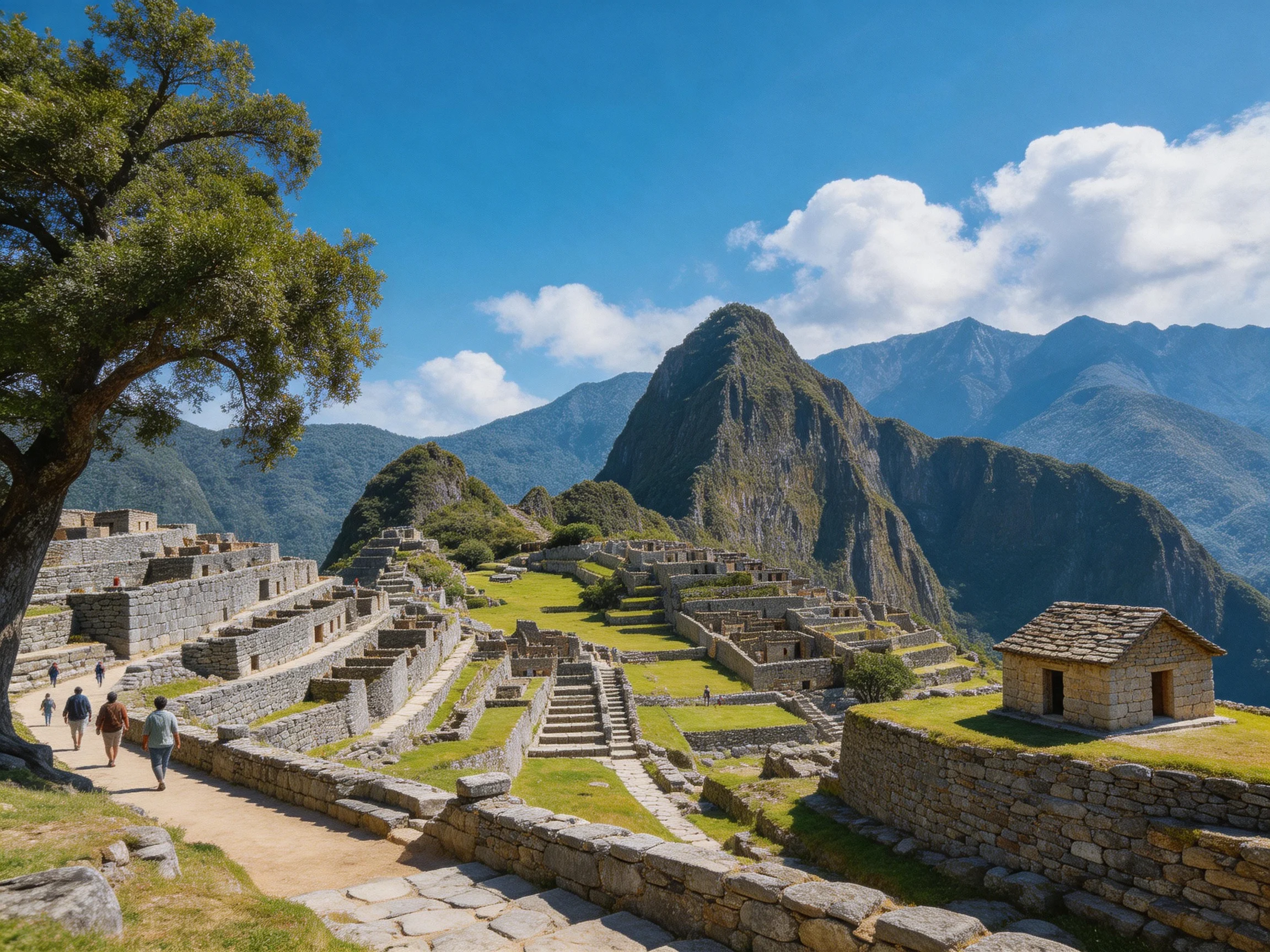 Ancient Incan Ruins at Machu Picchu with Mountainous Backdrop