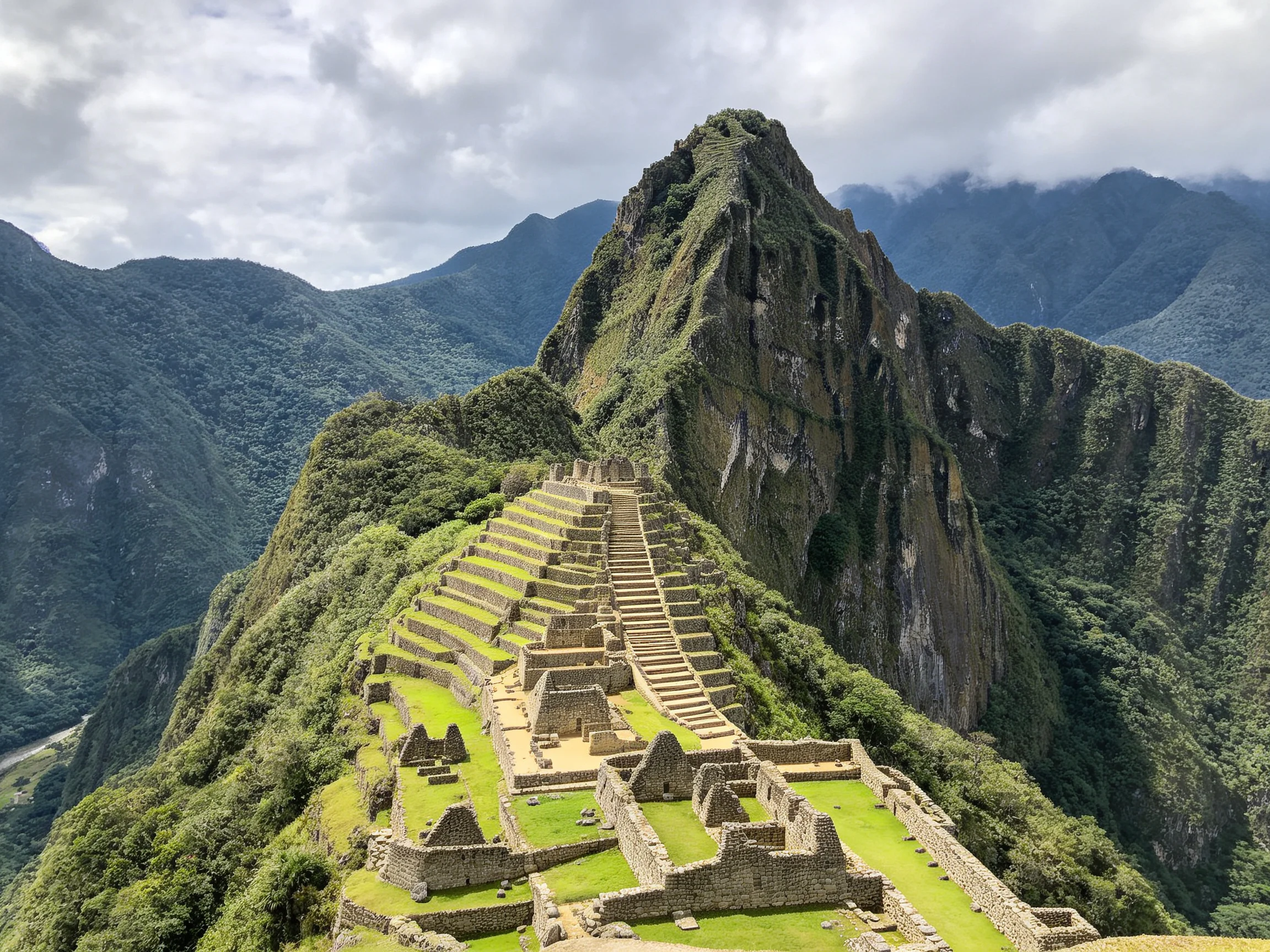 Ancient Incan Ruins on Lush Green Mountain Peak