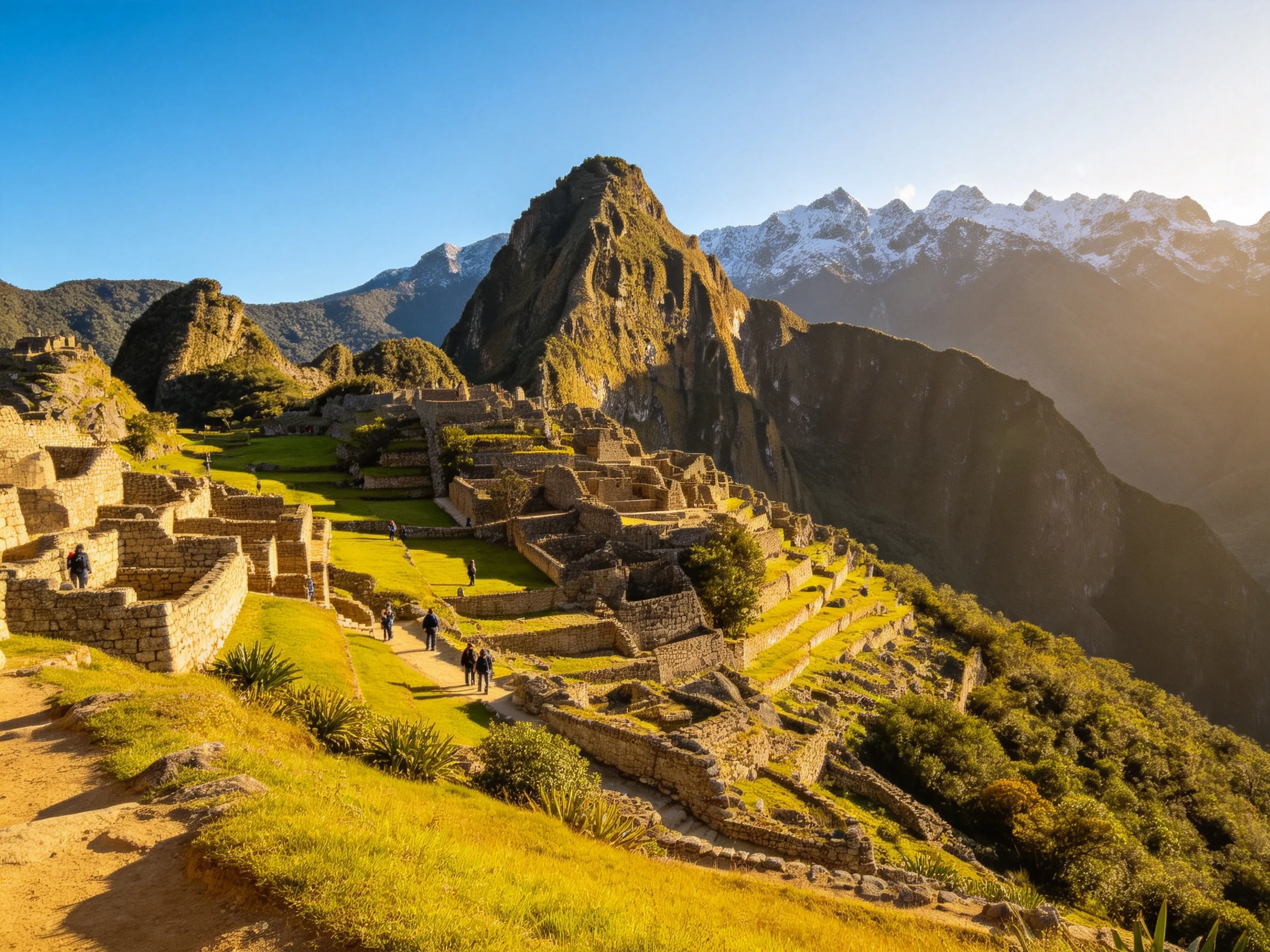 Ancient Incan Ruins with Stone Terraces and Mountainous Backdrop