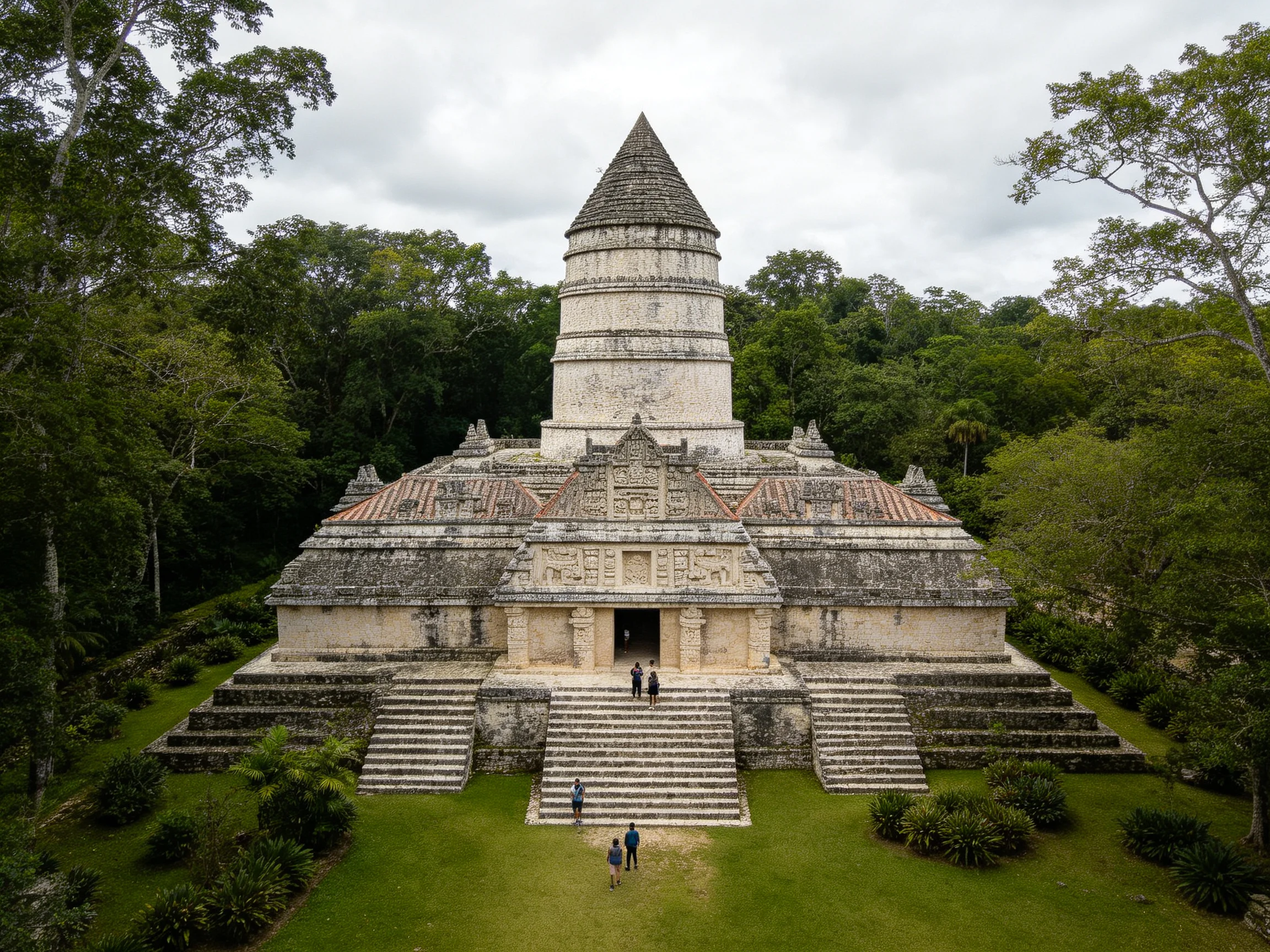 Ancient Mayan Temple with Towering Conical Tower