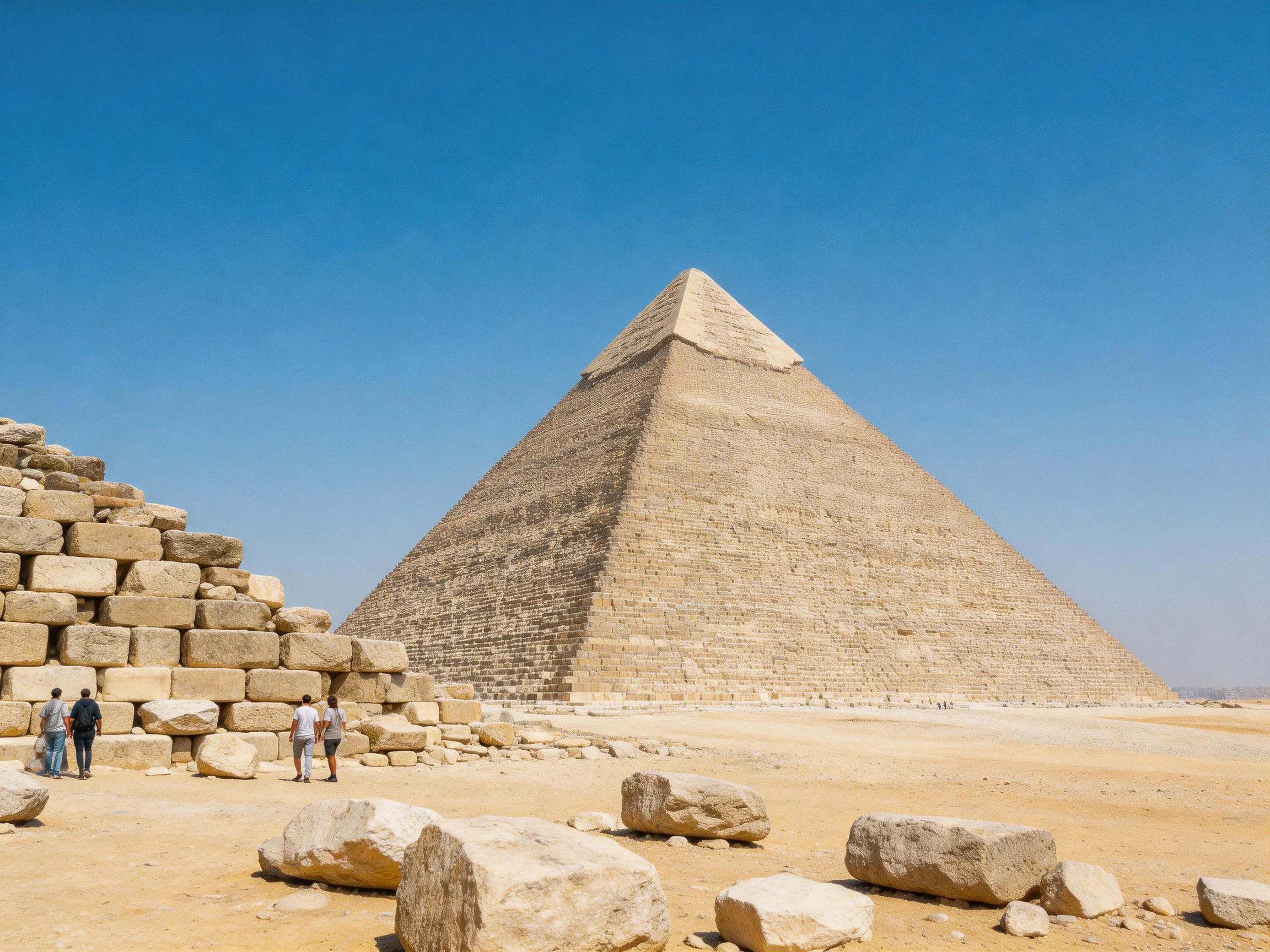 Ancient Pyramids Stand Tall Amid Desert Sand and Stone Ruins