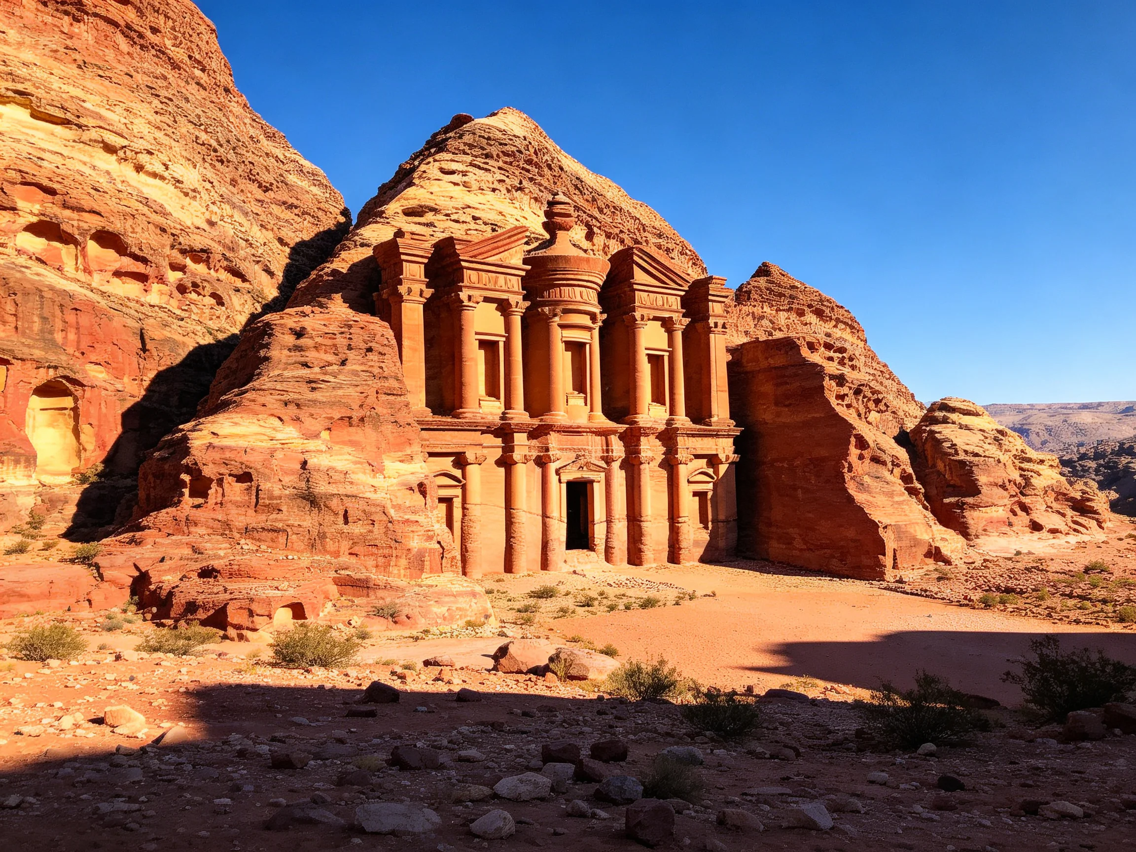 Ancient Red Sandstone Temple Carved Into Desert Cliffs