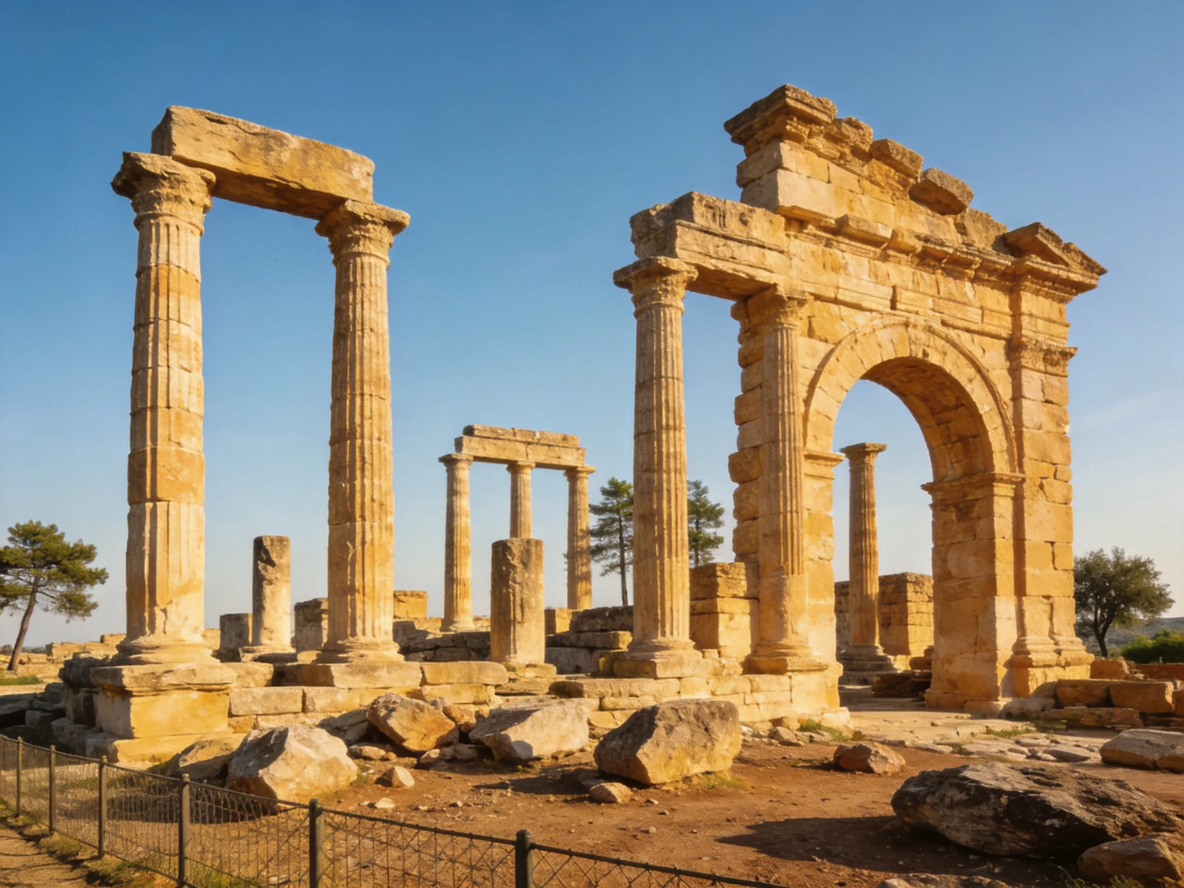 Ancient Ruins with Stone Columns and Arches