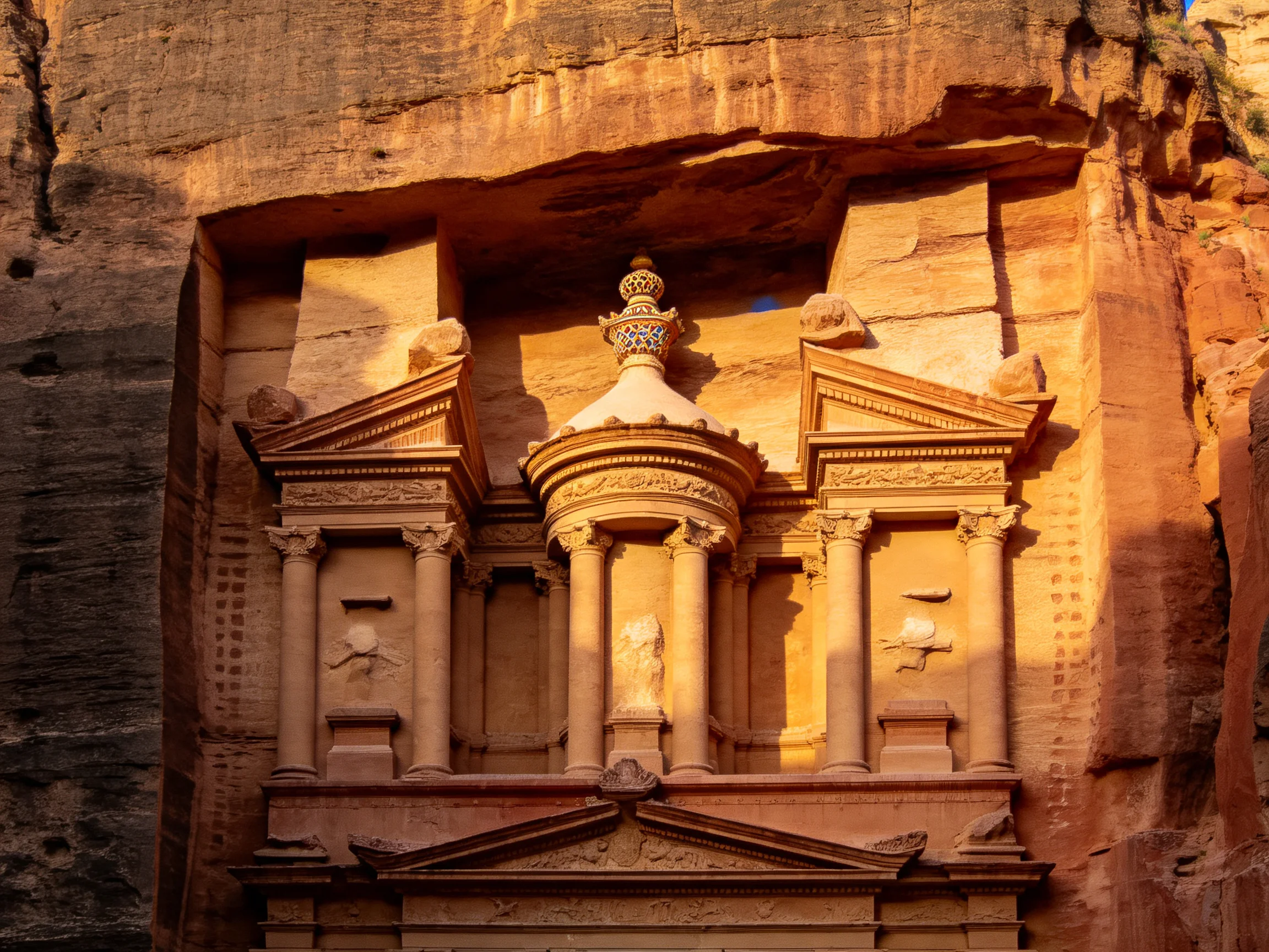Ancient Sandstone Temple Carved Into a Cliff Face